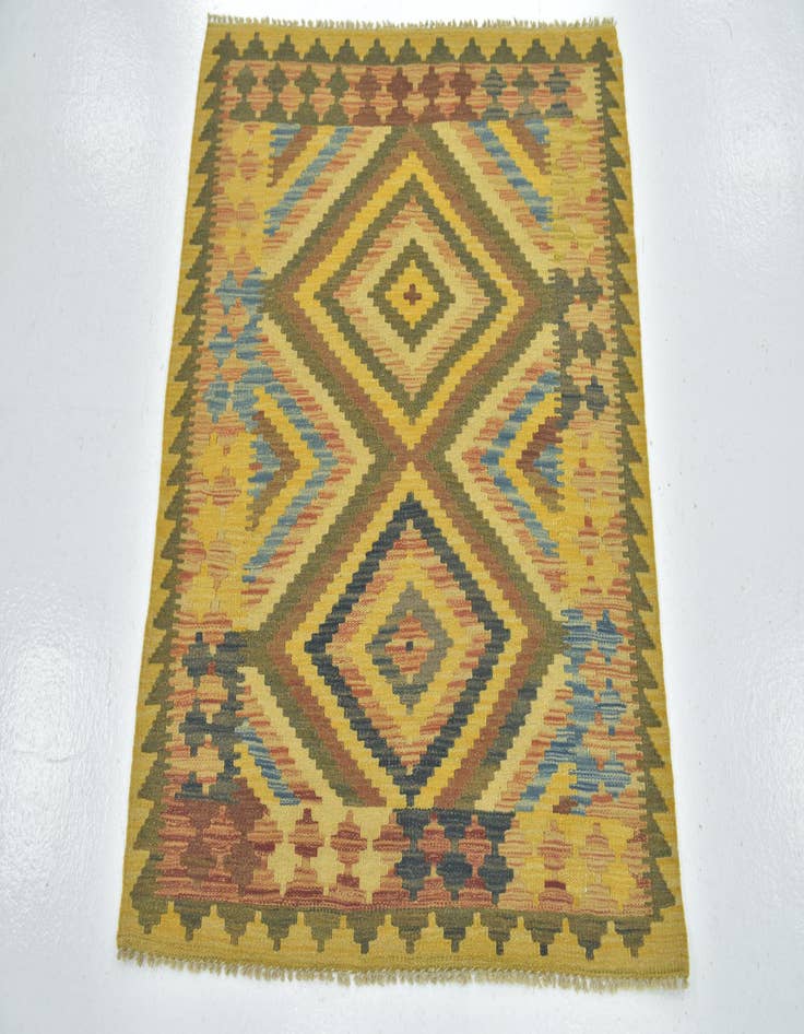 Detail image of  3' 2 x 3' 7  Hand Woven Kilim Maymana Wool Square Rug