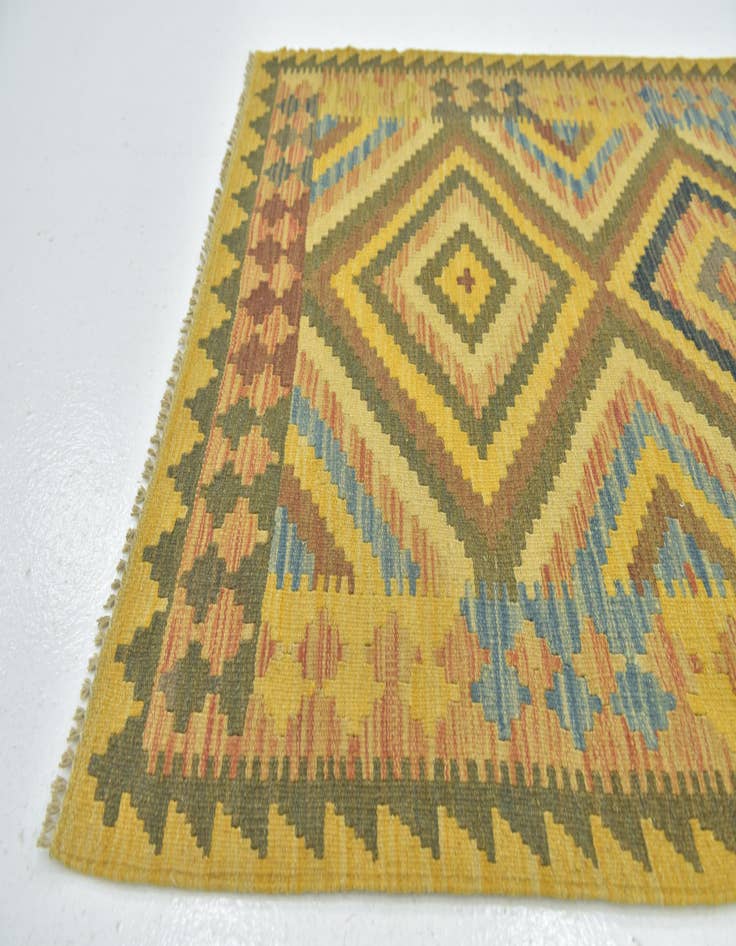 Detail image of  3' 2 x 3' 7  Hand Woven Kilim Maymana Wool Square Rug