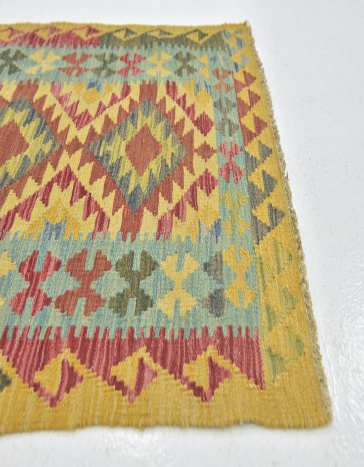 Detail image of  3' x 3' 5  Hand Woven Kilim Maymana Wool Square Rug