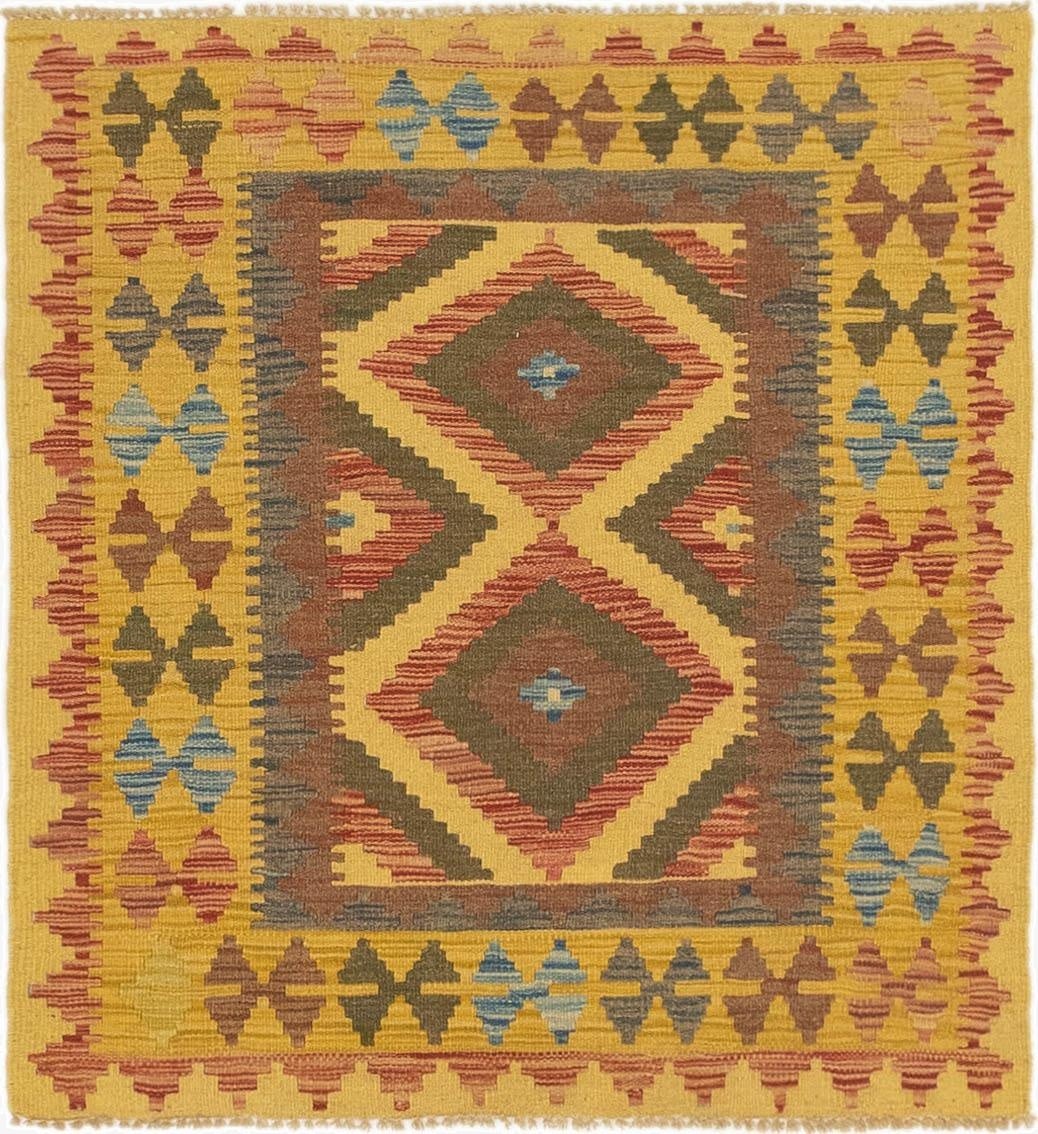  3' 2 x 3' 5  Hand Woven Kilim Maymana Wool Square Rug