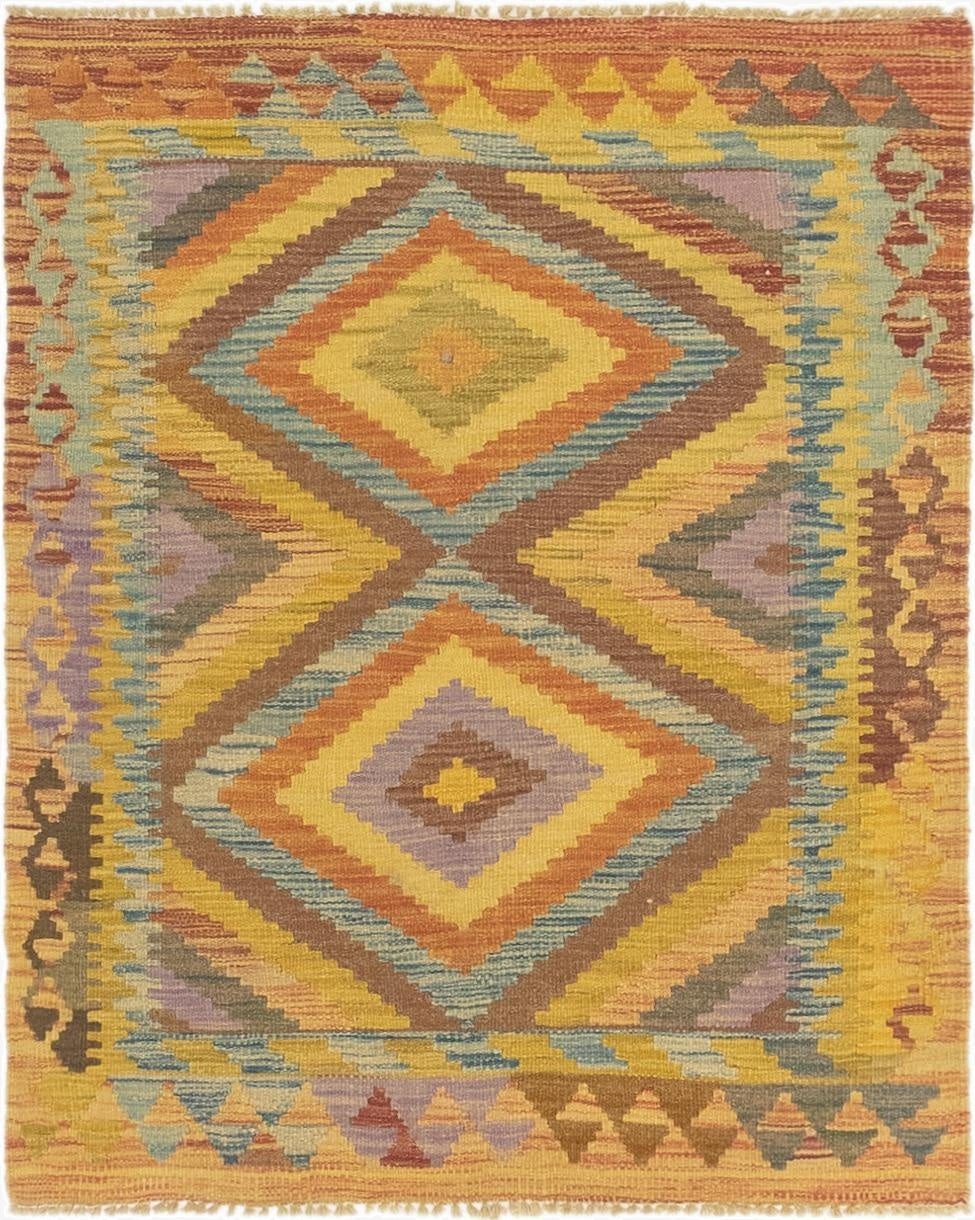  3' x 3' 8  Hand Woven Kilim Maymana Wool Square Rug