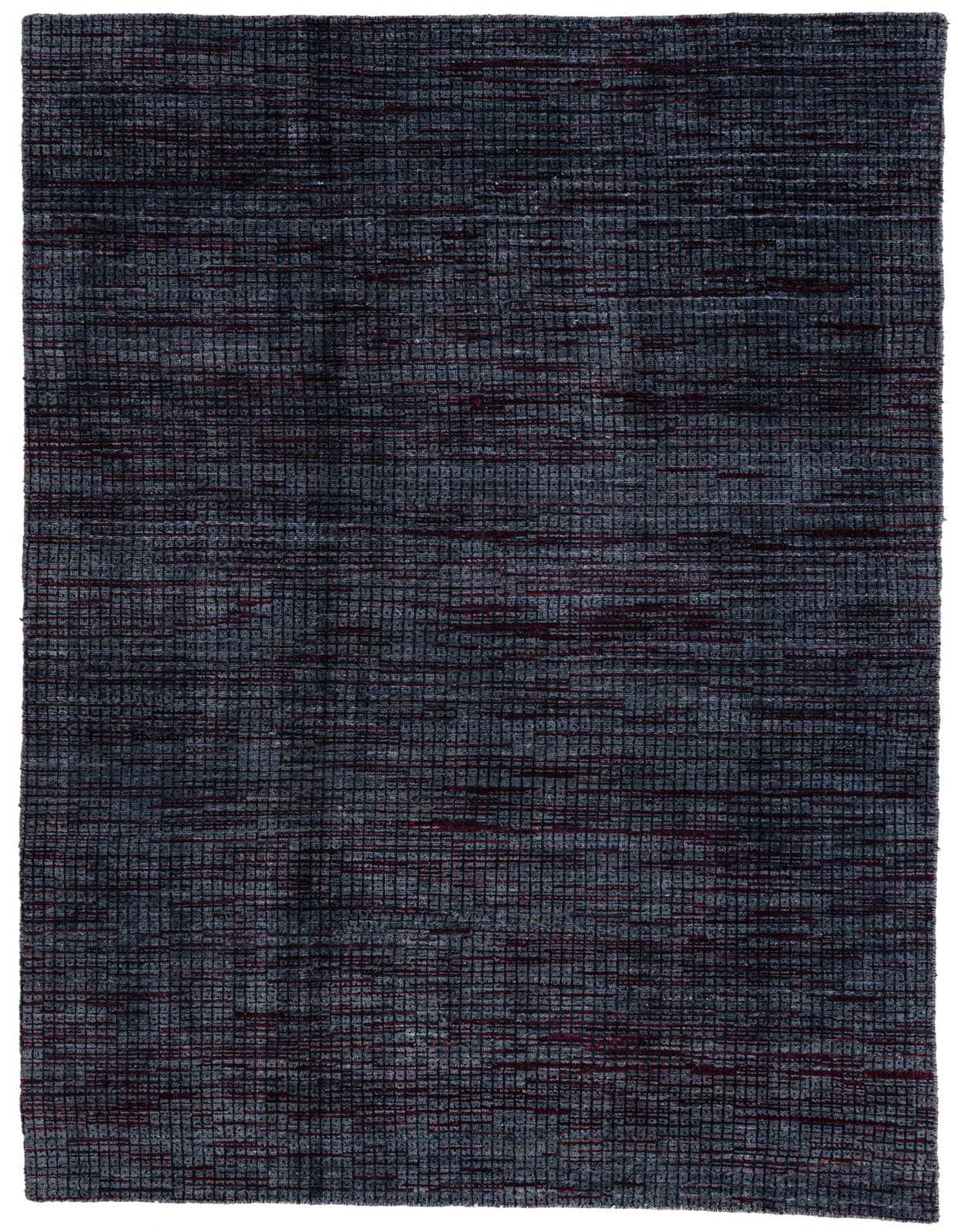 A 6x9 rectangular Darya rug in shades of gray and silver with subtle red stripes, featuring a modern, textured, handmade wool design.