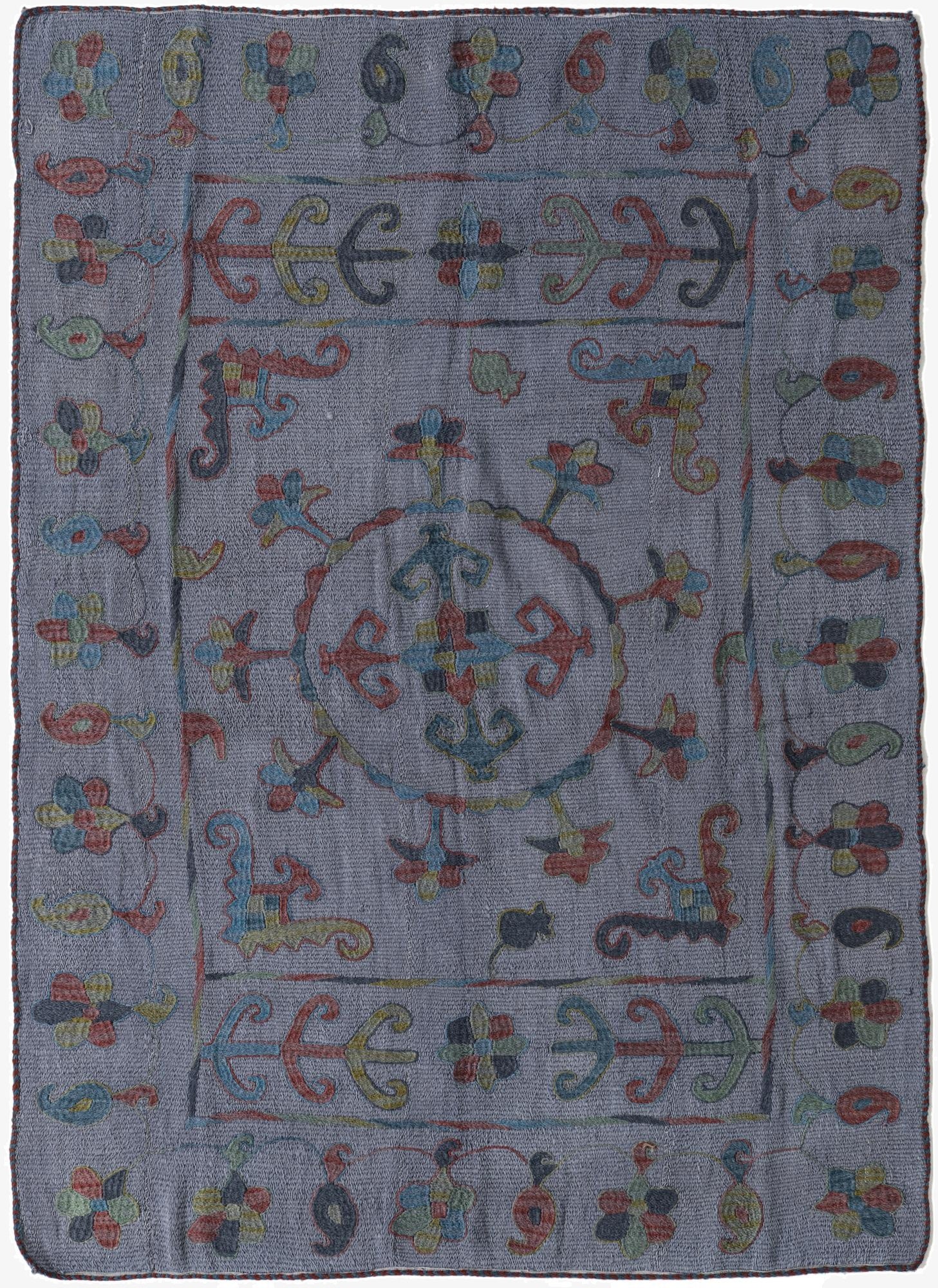  4' 10 x 6' 9  Hand Woven Kilim Suzani Wool Rug