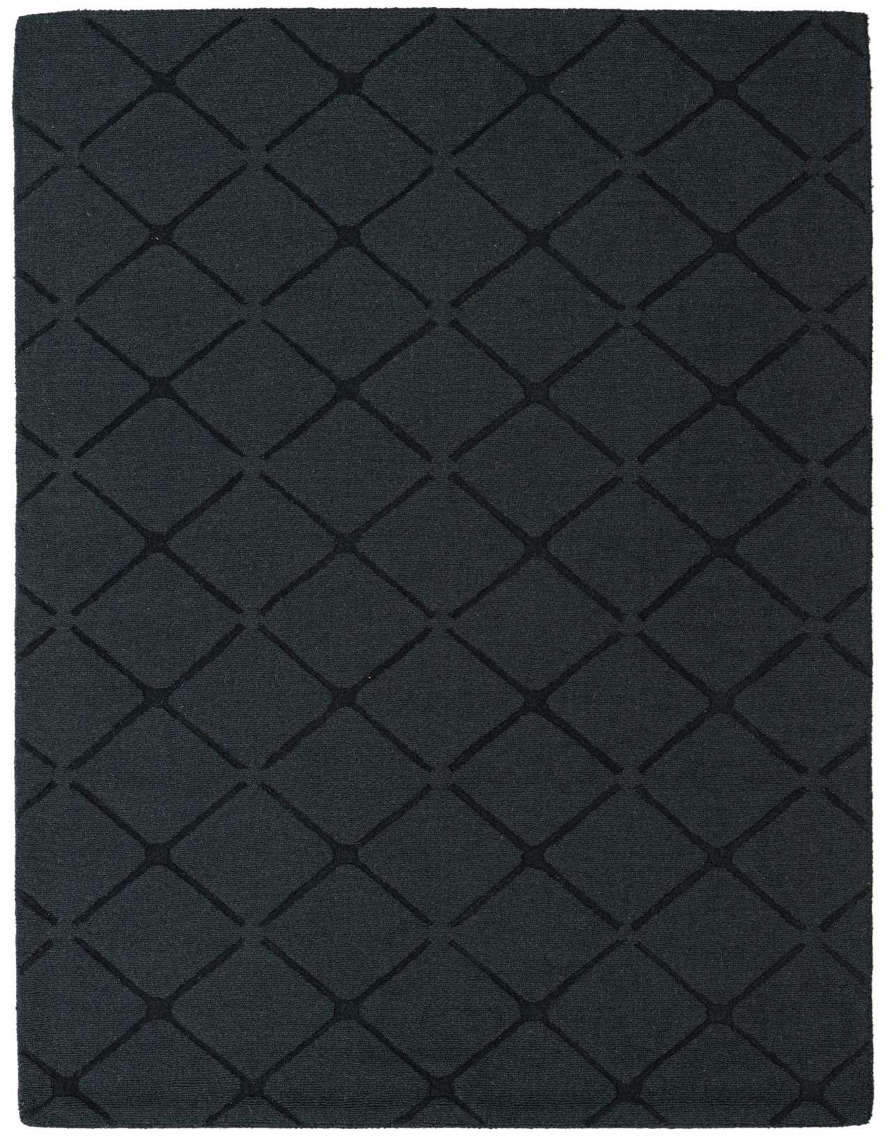 A 5x8 rectangular Luna Collection rug in dark gray wool, featuring a subtle modern abstract diamond pattern.
