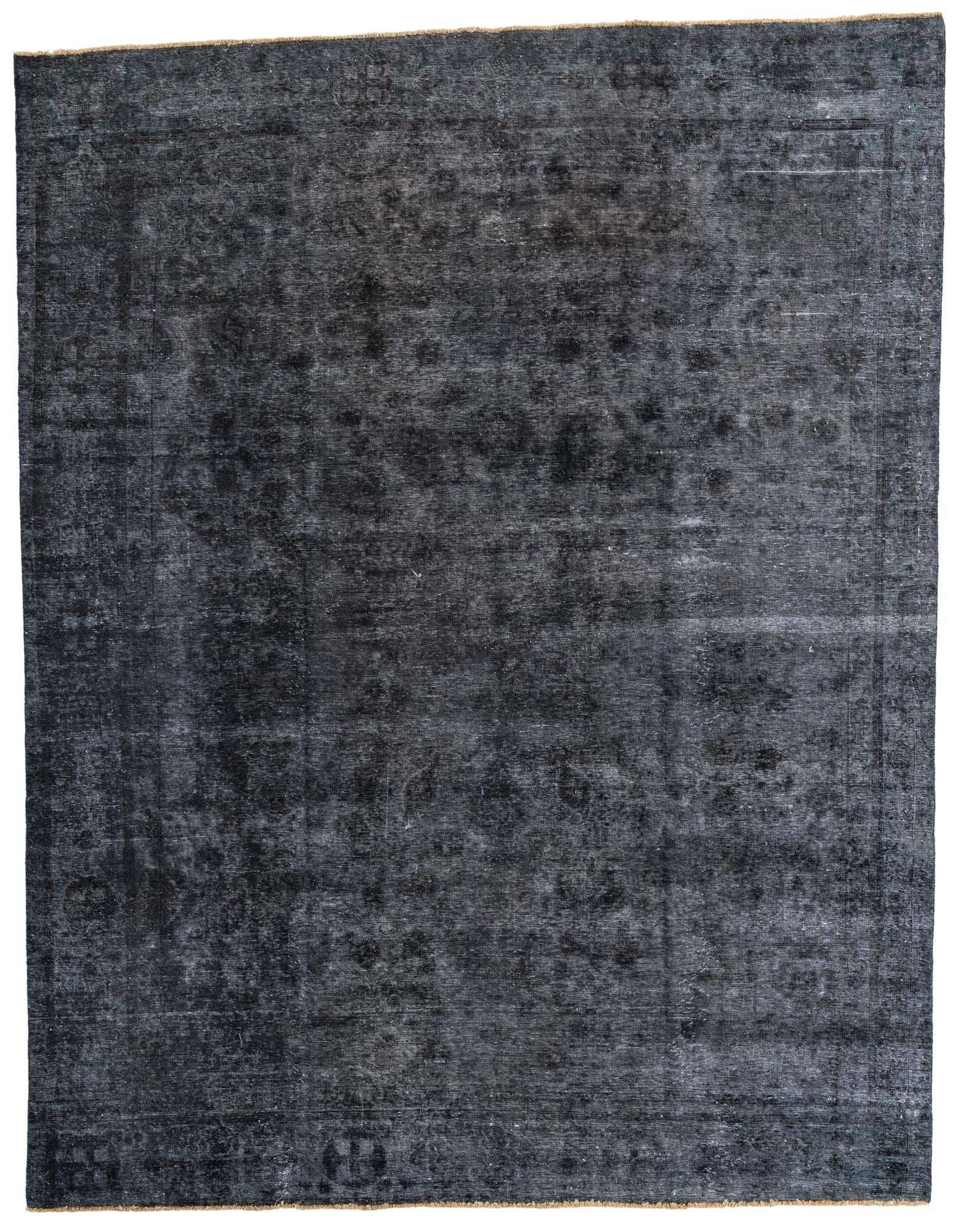A large 10x12 rectangular gray wool rug with a subtle, distressed Persian medallion pattern and a flat pile.