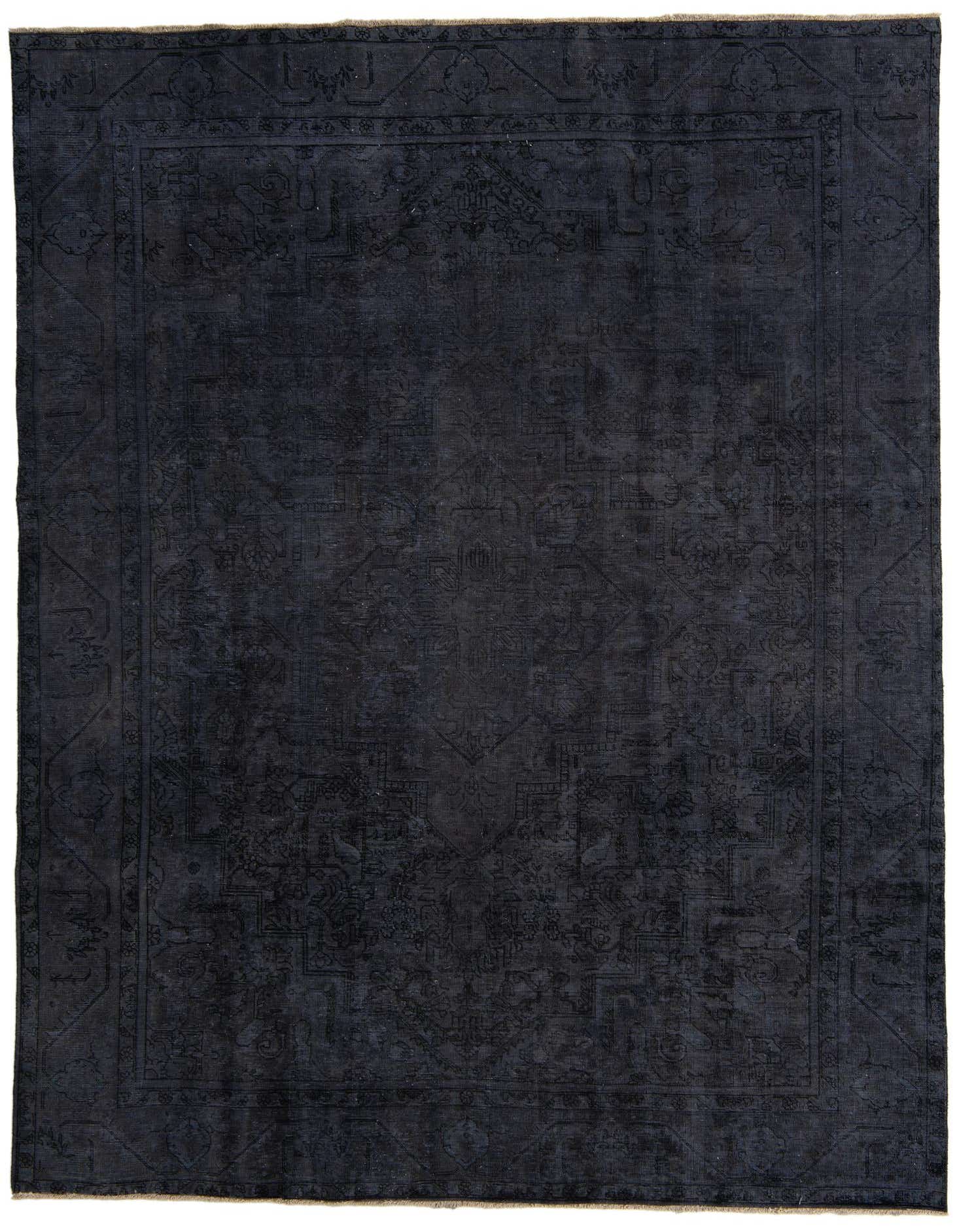 A 9x12 rectangular gray wool rug with a subtle distressed Persian medallion pattern and a flat pile.