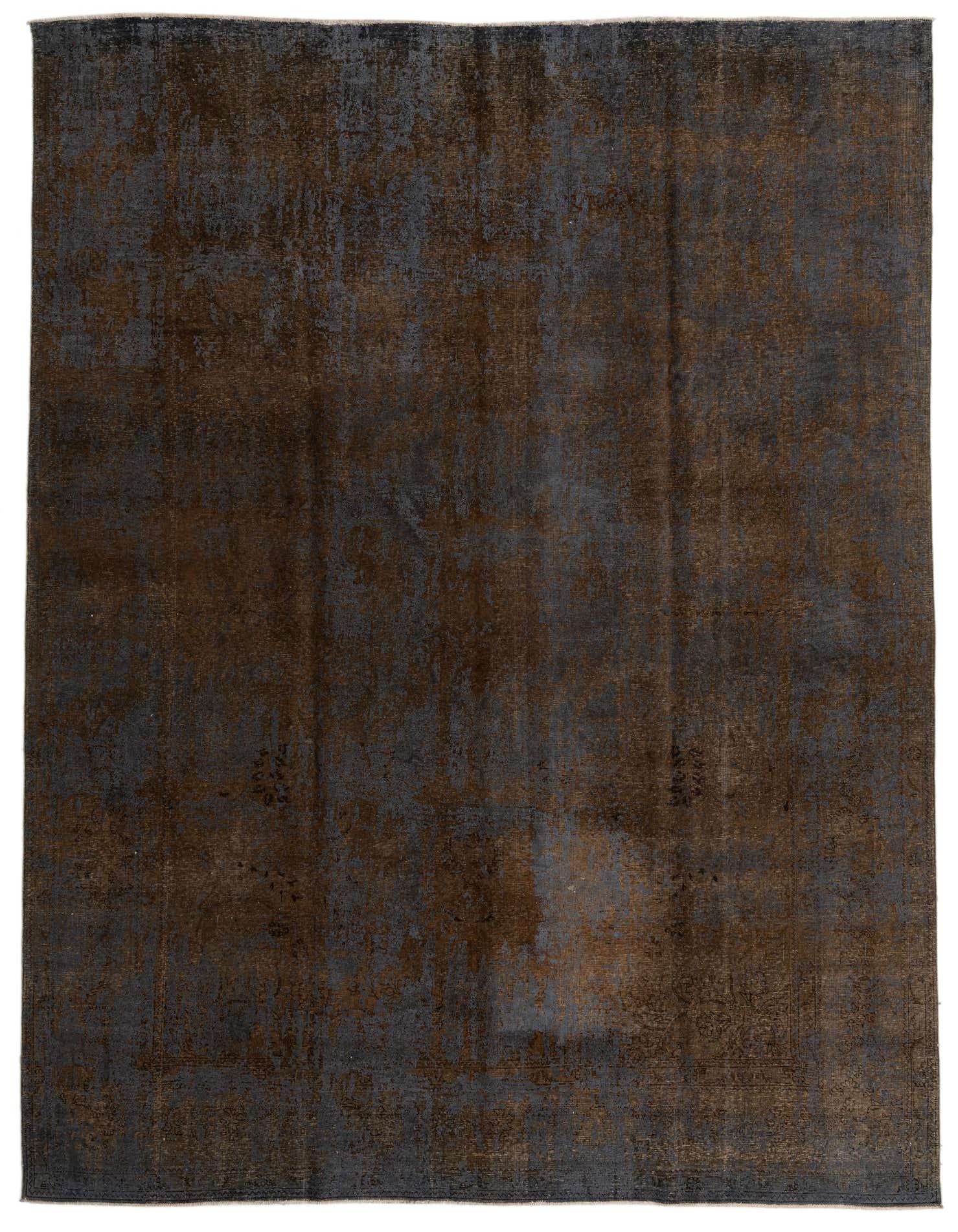 A large 10x13 rectangular gray and brown distressed Persian-style wool rug with an abstract, vintage pattern.