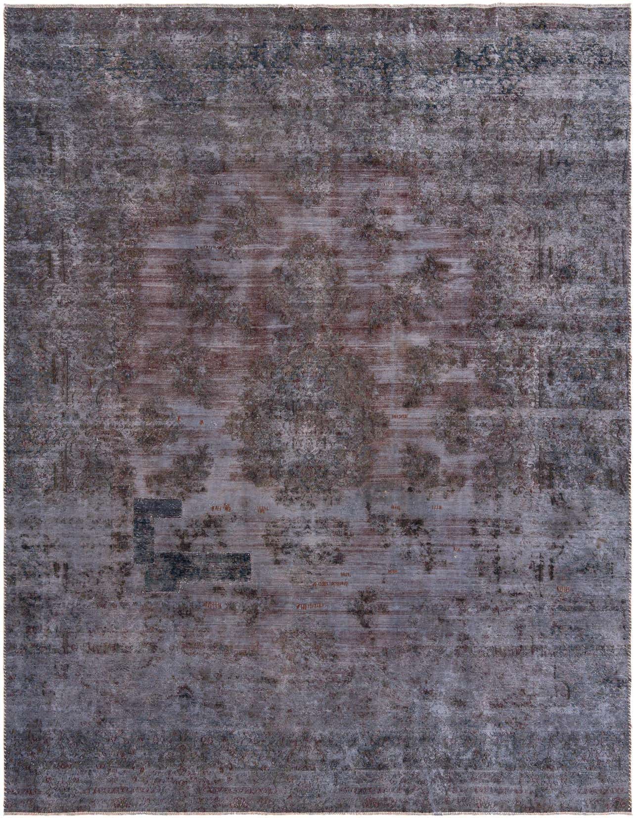 A rectangular 8x12 Ultra Vintage wool rug in shades of gray and silver, featuring a distressed Persian medallion pattern.