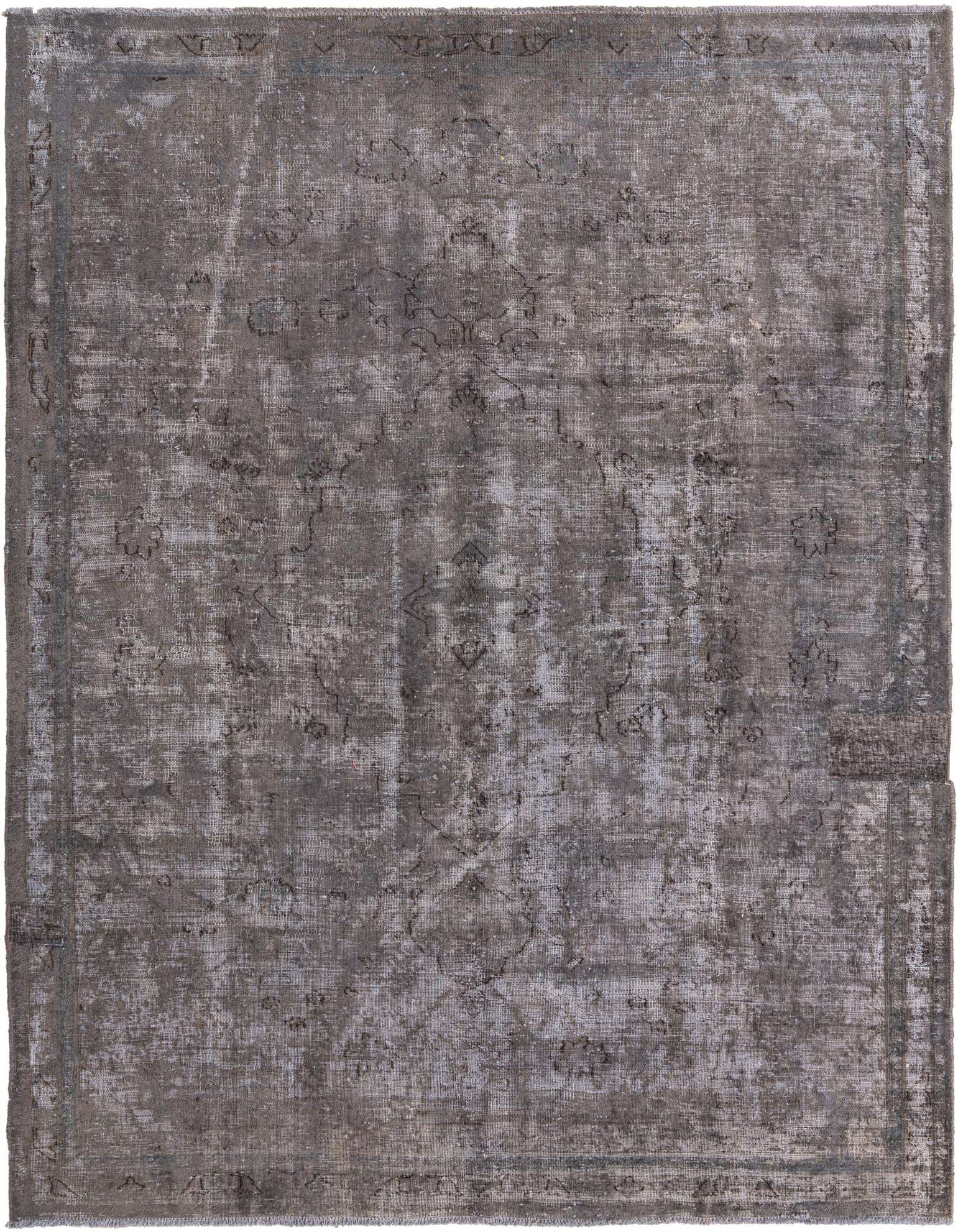 7x10 rectangular gray and silver wool rug with a faded Persian medallion pattern, suitable for a living room.