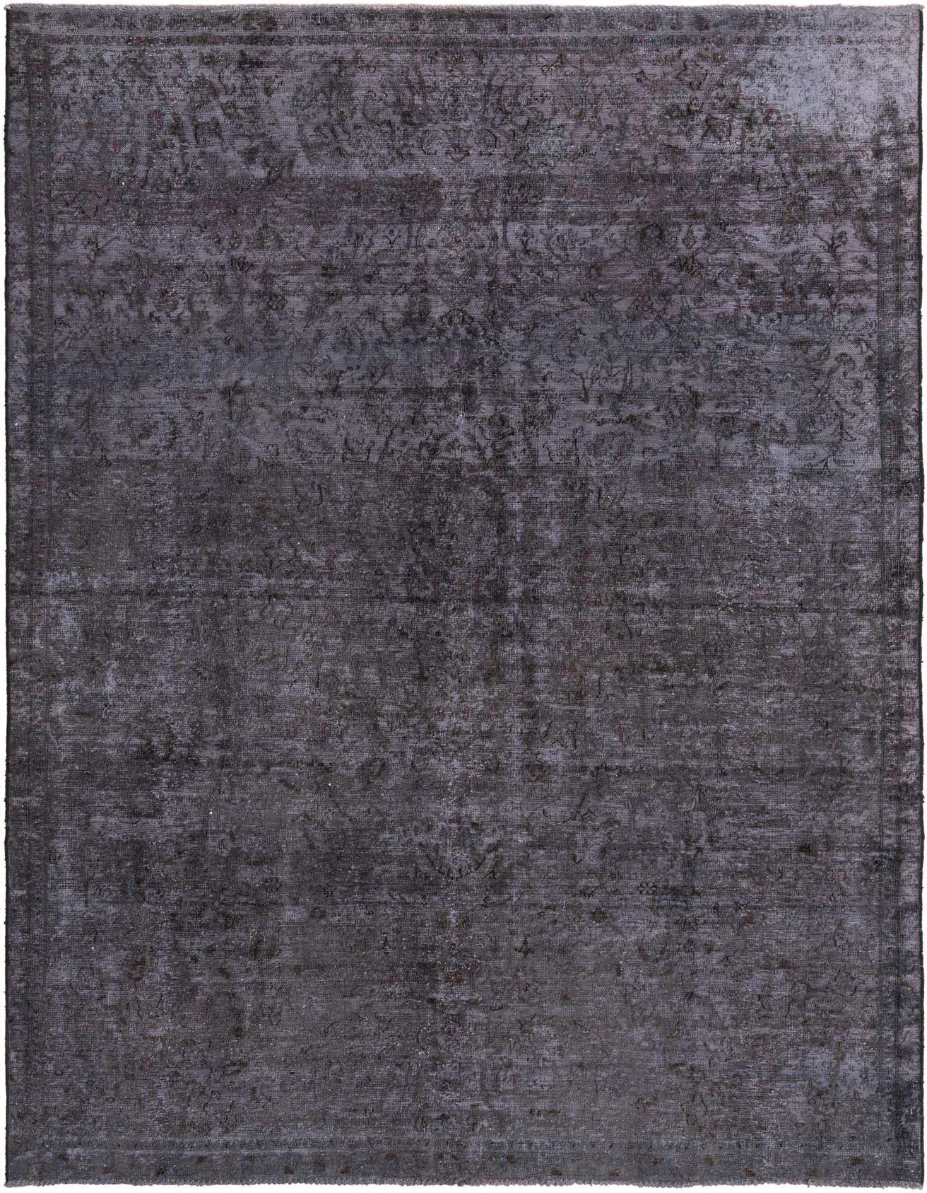 A 7x10 rectangular gray Persian-style wool rug with a faded, distressed medallion pattern, suitable for a living room.