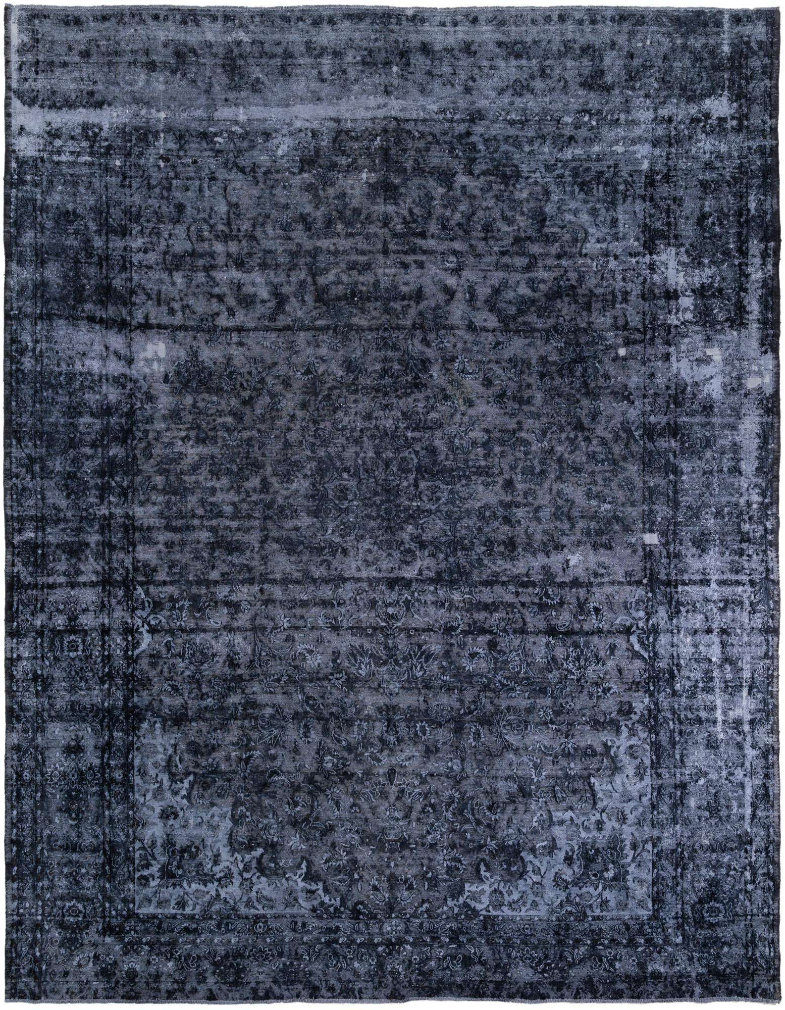 A large 10x13 rectangular gray Persian-style wool rug with a distressed vintage medallion pattern, suitable for a living room.