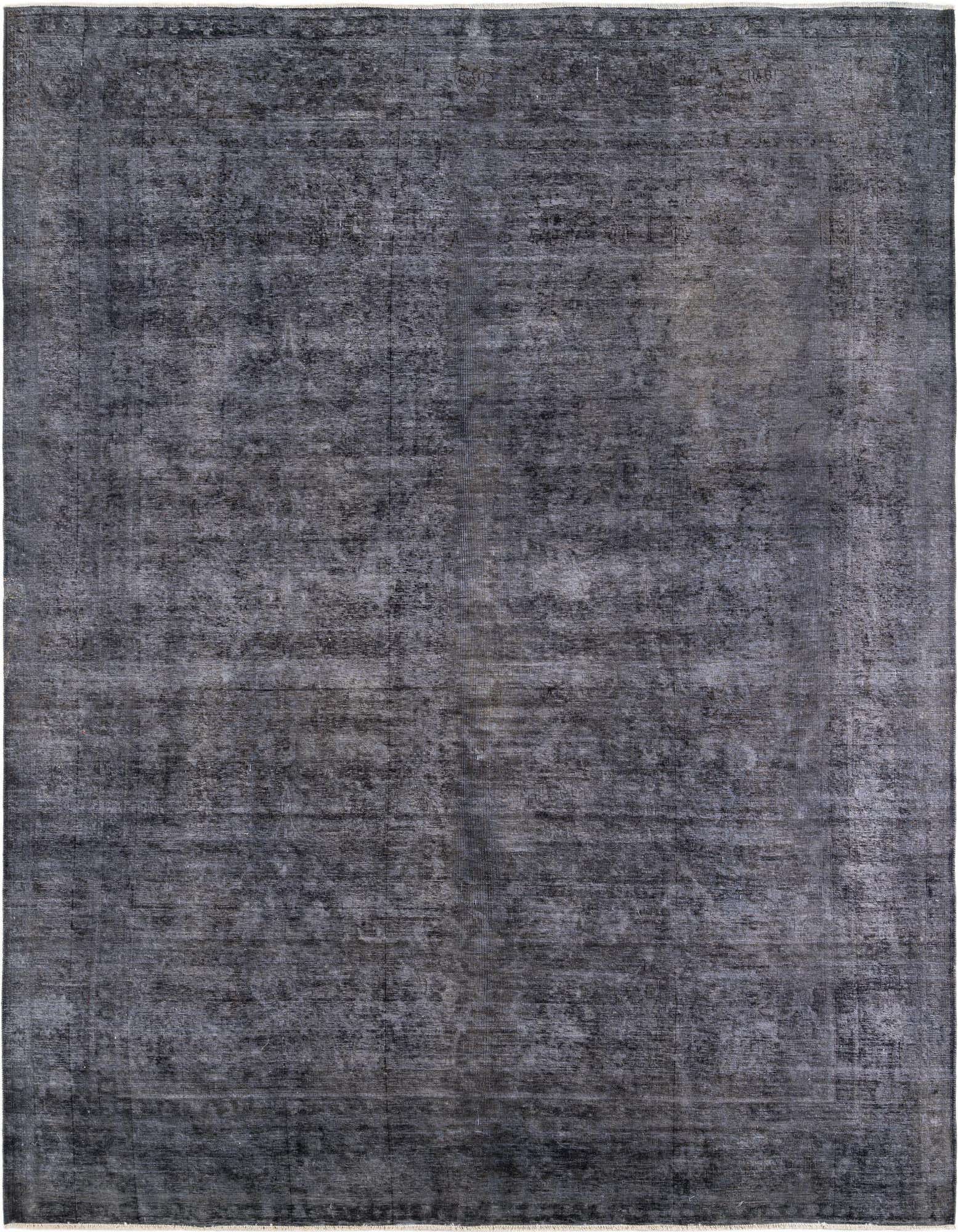 A large 10x12 rectangular gray and silver wool area rug with a subtle, distressed vintage medallion pattern.