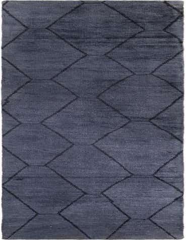 A long 14 ft gray wool runner rug featuring a modern tribal geometric pattern of interlocking dark gray hexagons, ideal for a hallway.