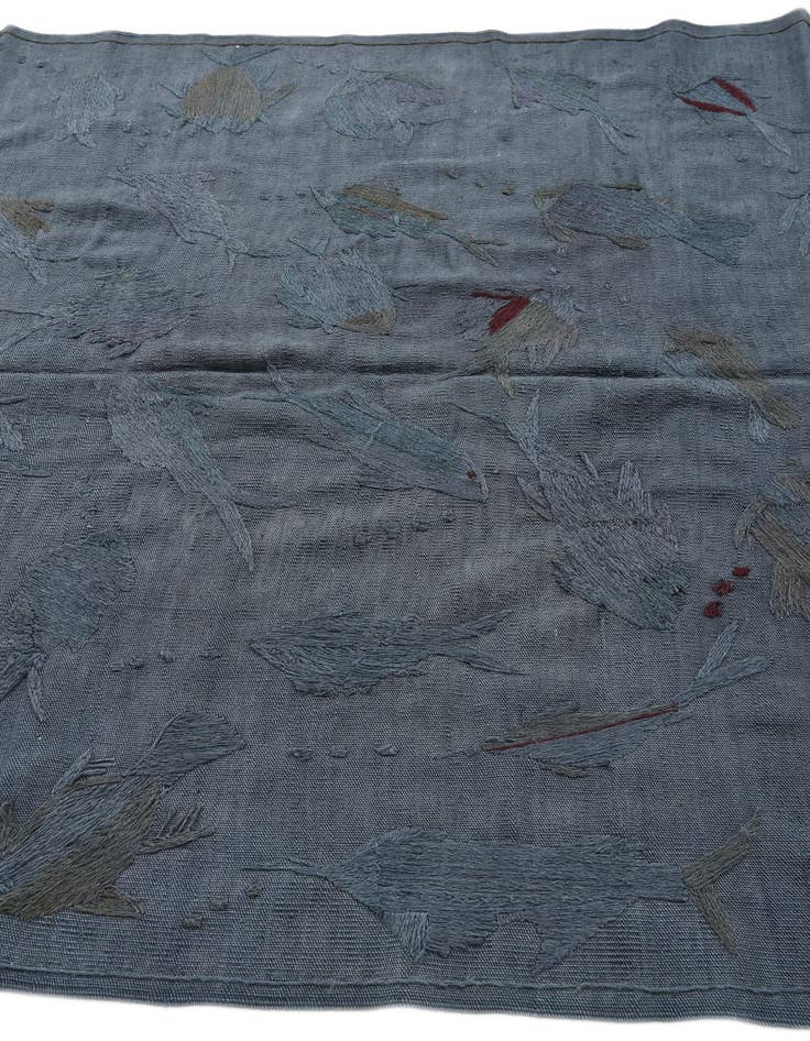 Detail image of  5' 1 x 6' 2  Hand Woven Kilim Suzani Wool Square Rug