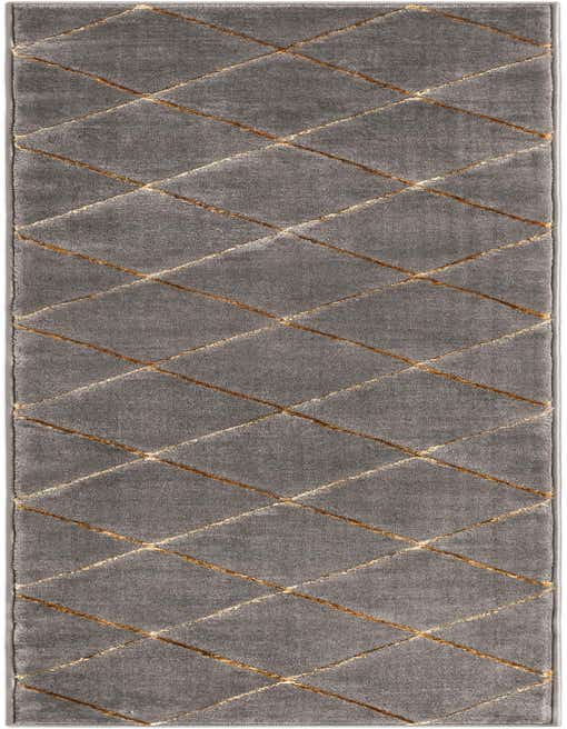 A gray 8 ft runner rug with a textured gold diamond pattern, ideal for a hallway or patio.