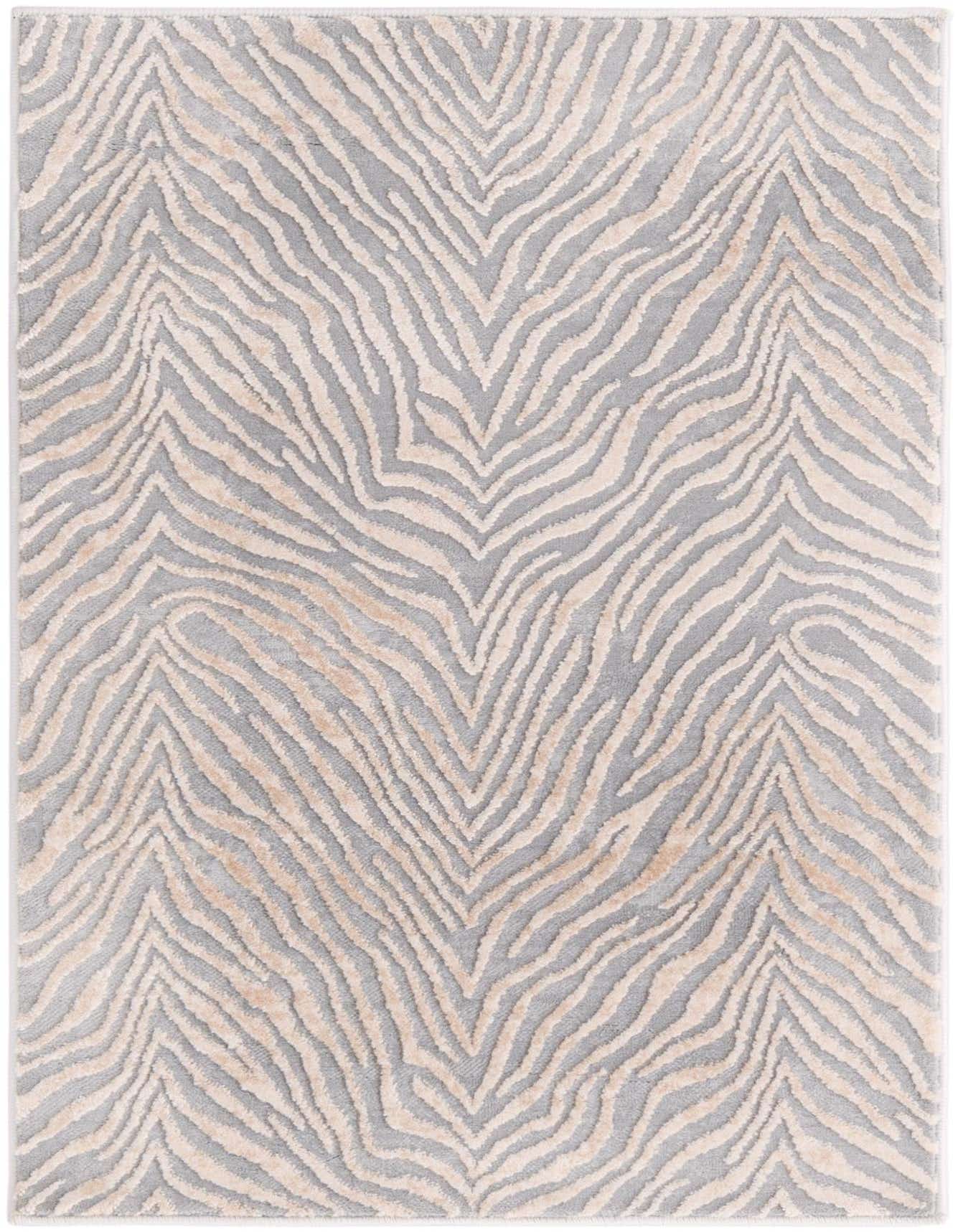 A 2x3 rectangular Finsbury rug featuring a modern ivory and gray stripe pattern with a high-low textured pile.