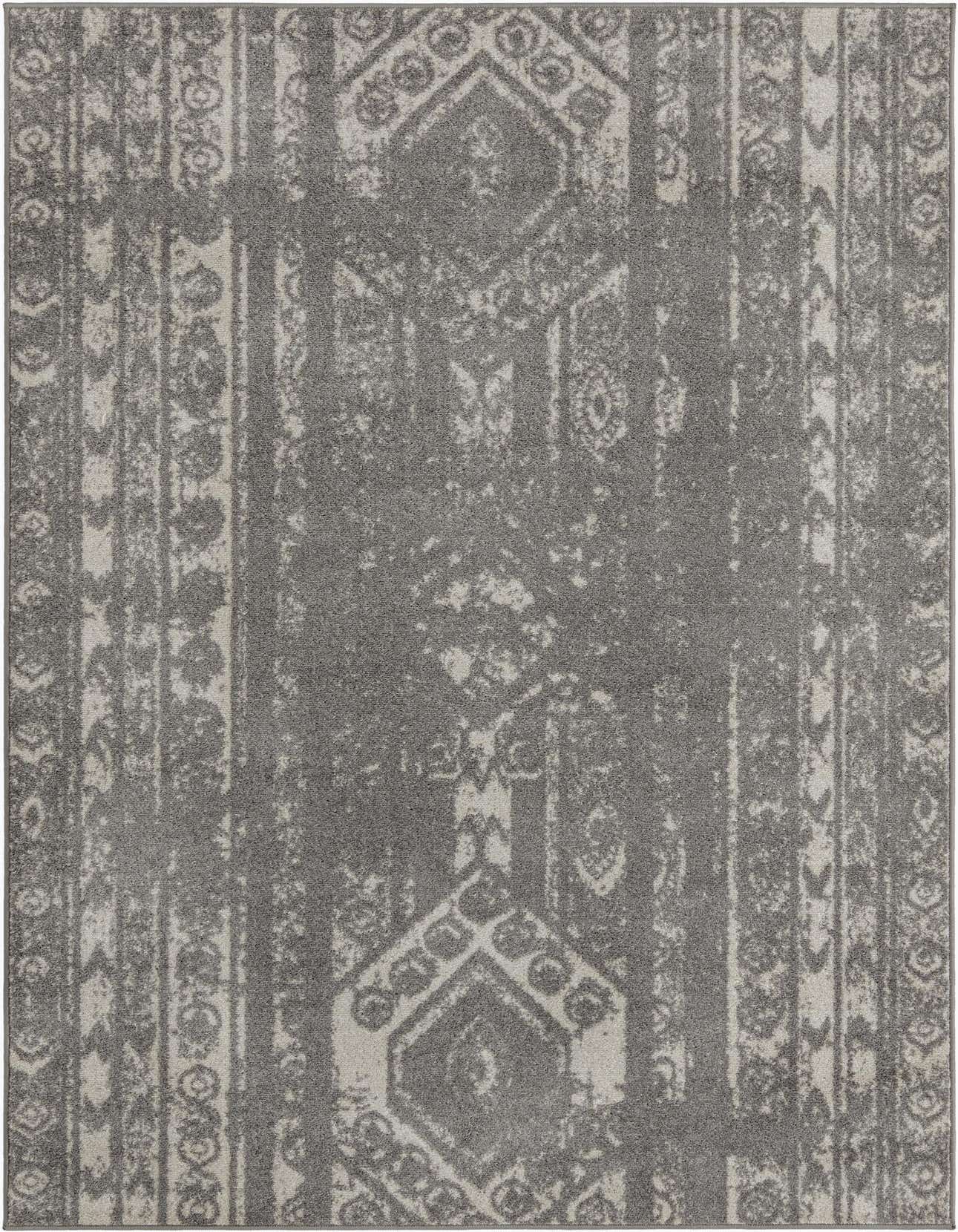 A 5x8 rectangular Lennon rug from Rugs.com featuring a distressed Southwestern tribal pattern in shades of ivory, cream, and gray.