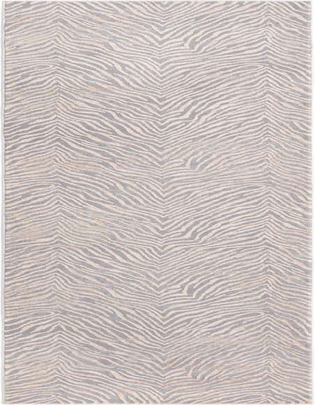 A 10 ft runner rug from the Finsbury collection featuring a modern ivory and gray zebra stripe pattern with a textured high/low pile.