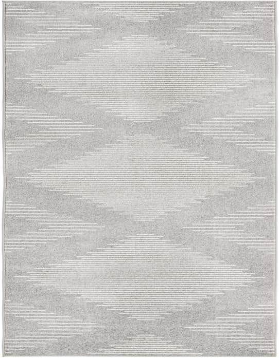 A 12 ft runner rug in shades of ivory and gray, featuring a modern striped pattern, ideal for a hallway.