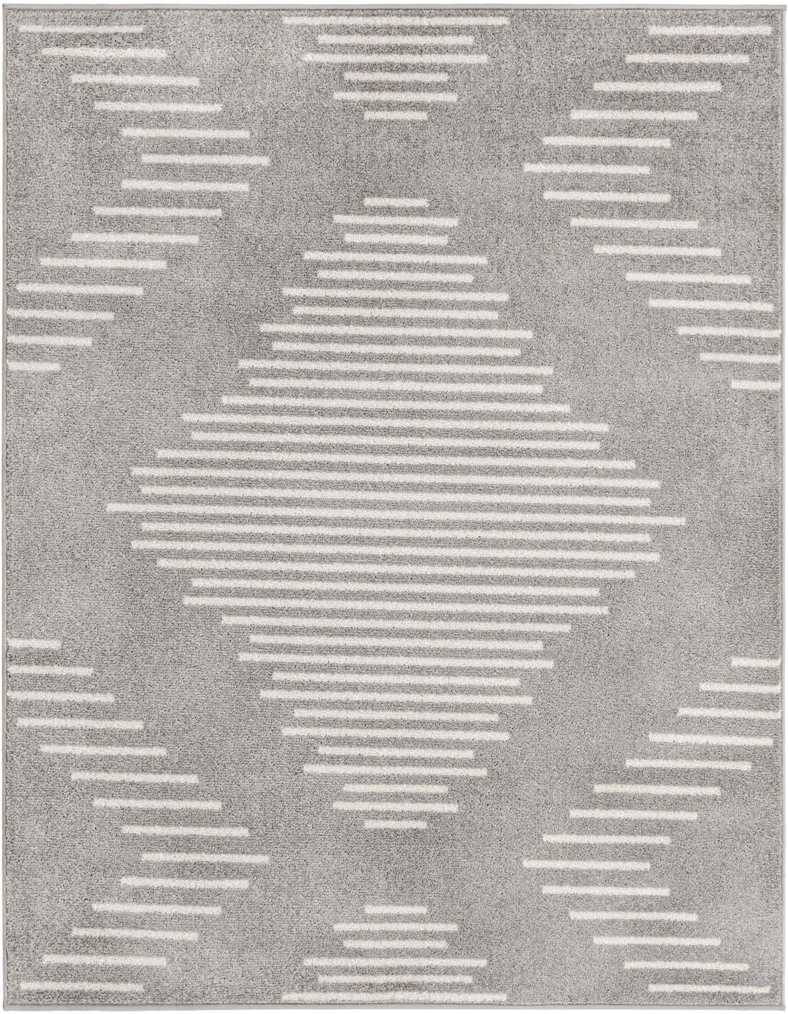 A square 5' 3 x 5' 3 Kai Collection rug featuring a modern geometric stripe pattern in ivory and gray.