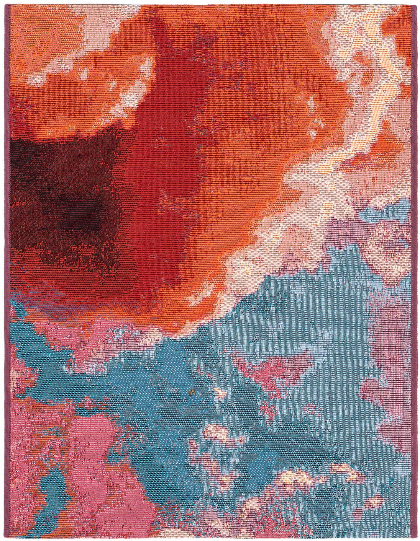 A 2x3 rectangular Rugs.com Outdoor Modern rug featuring an abstract design in shades of gray, silver, and pink, suitable for indoor or outdoor use.