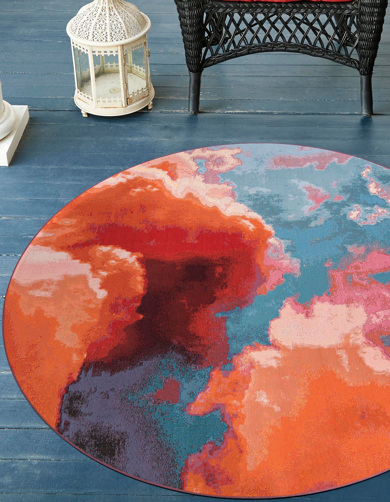 Gray and Pink 10' x 10' Modern Indoor / Outdoor Round Rug | Rugs.com