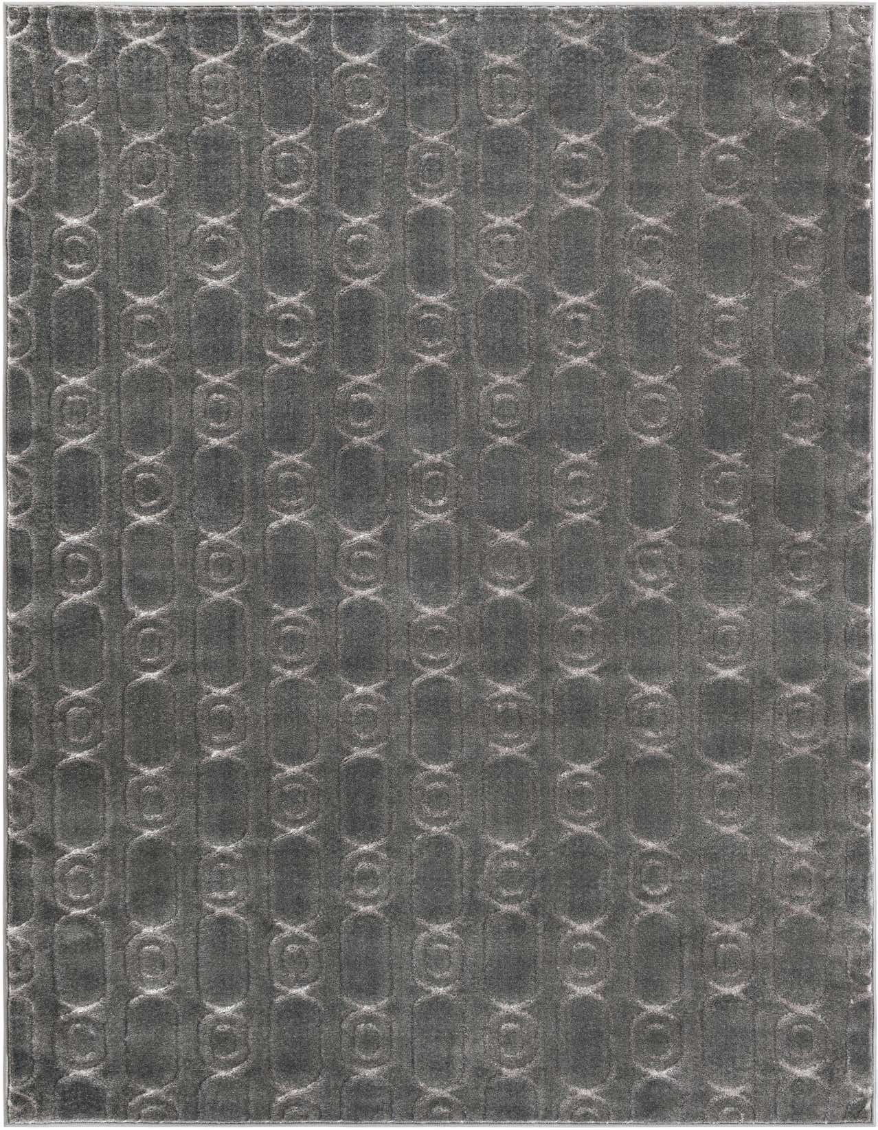 A 5x8 rectangular gray and silver area rug with a textured geometric pattern, ideal for a modern living room or bedroom.