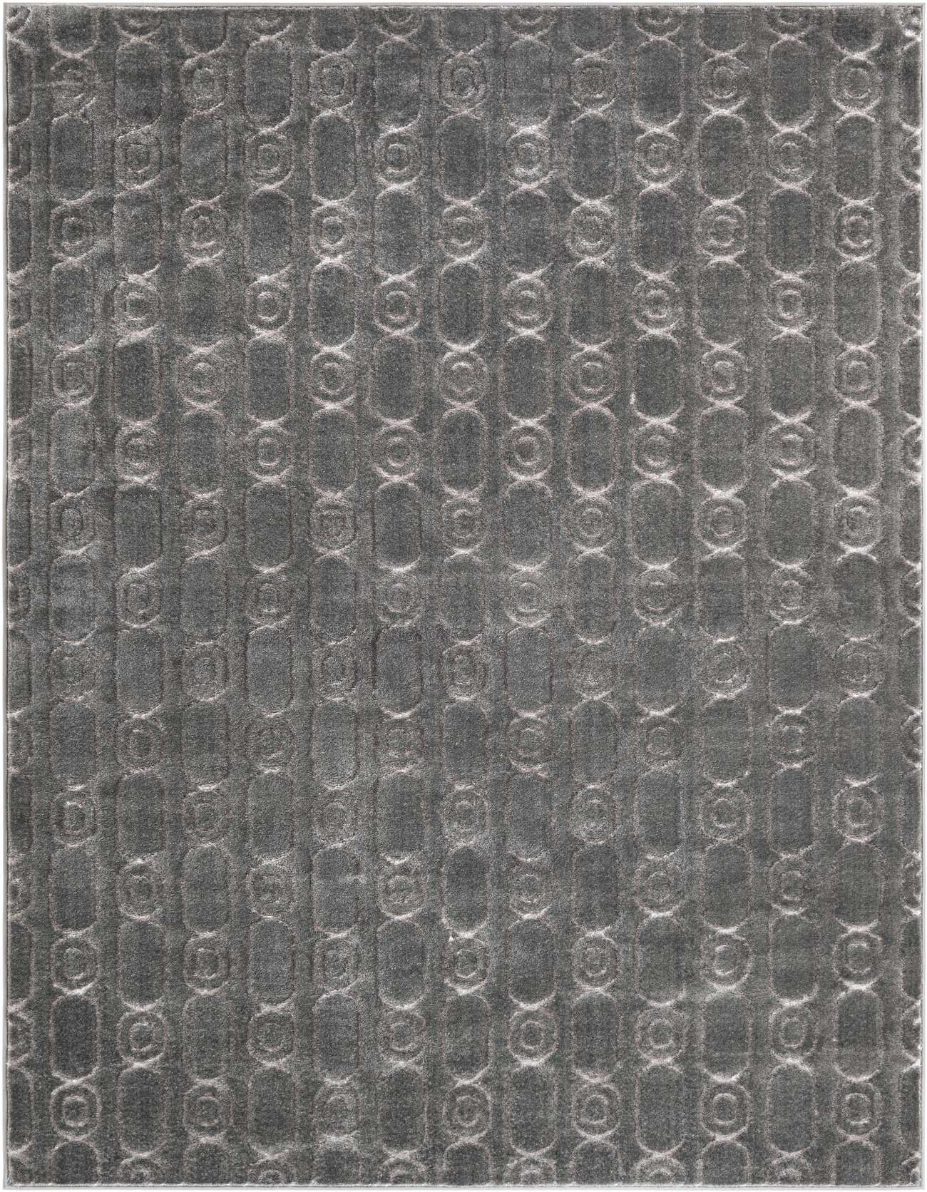 A 6x9 rectangular gray and silver area rug with a textured geometric pattern, ideal for a living room.
