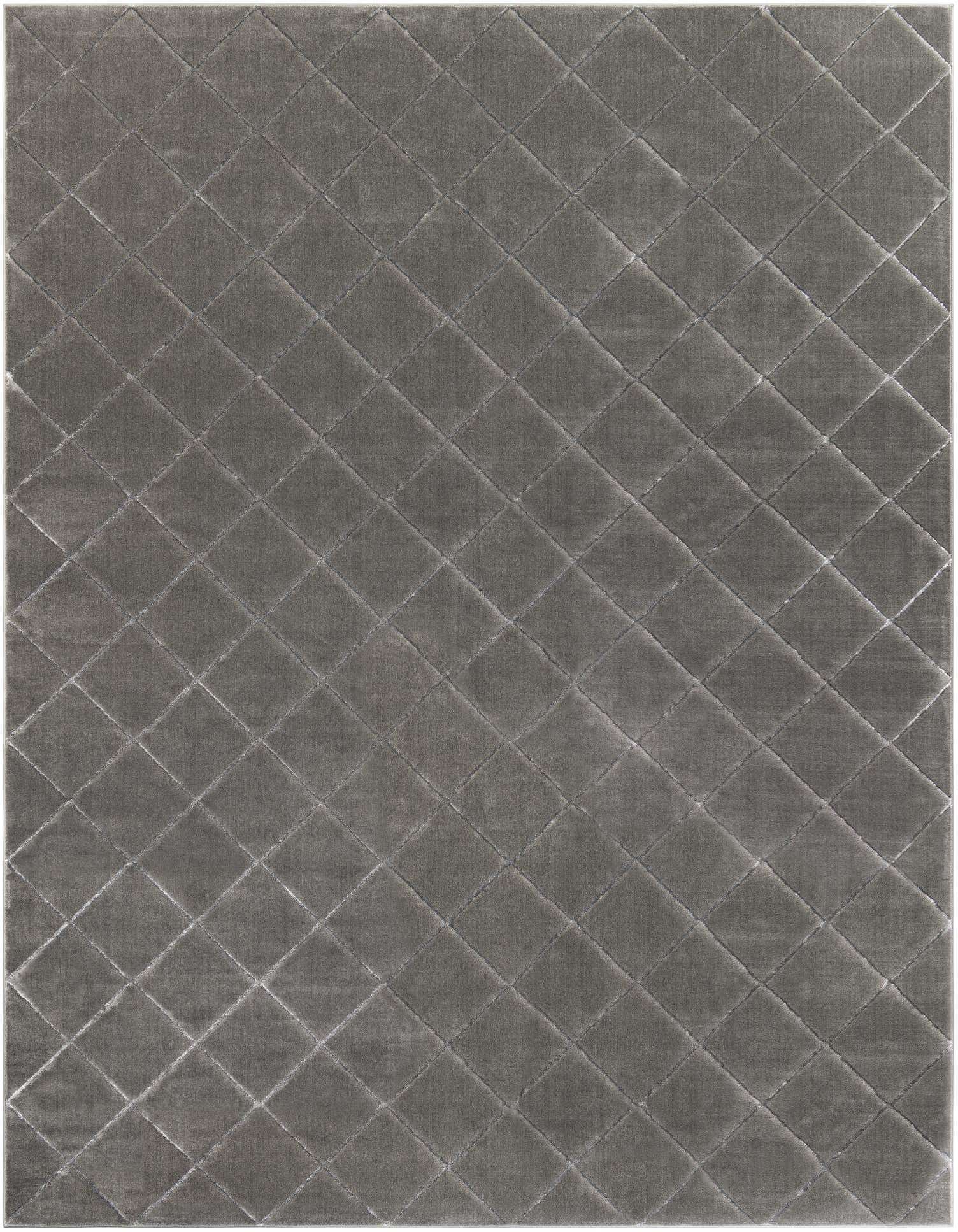 A 10x13 rectangular gray and silver modern area rug with a textured diamond pattern, suitable for a living room.
