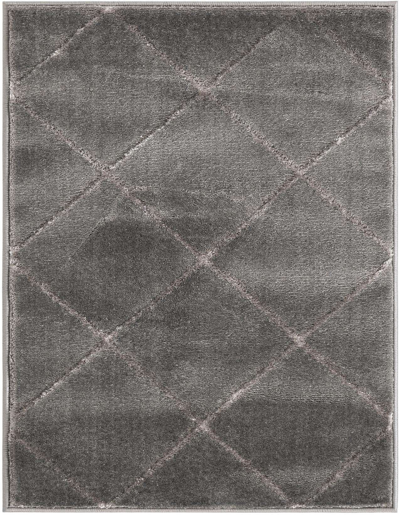 A 2x3 rectangular gray and silver indoor rug with a textured geometric diamond pattern, suitable for a patio.