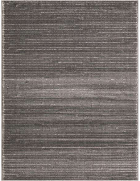 A 12 ft gray and silver runner rug with a textured, horizontal striped pattern, perfect for a hallway.