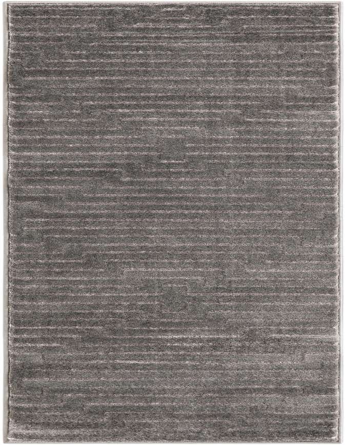 A 6 ft gray and silver runner rug with a textured, horizontal striped pattern, ideal for a hallway.