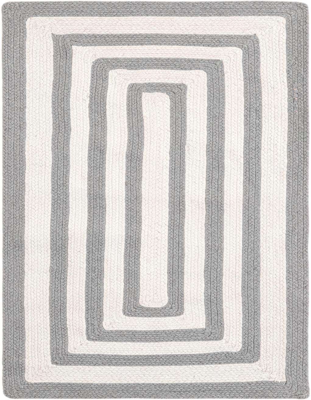 A 4 ft runner rug featuring a gray and white striped rectangular pattern, ideal for a hallway or patio.