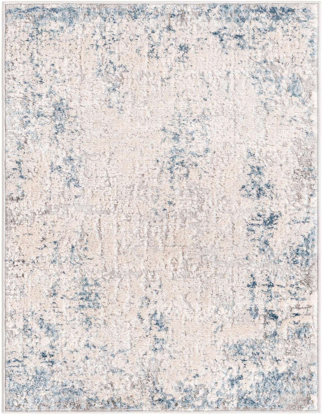 A 2x3 rectangular Rugs.com Caspian area rug featuring an abstract pattern in blues, grays, and silvers with a textured pile.