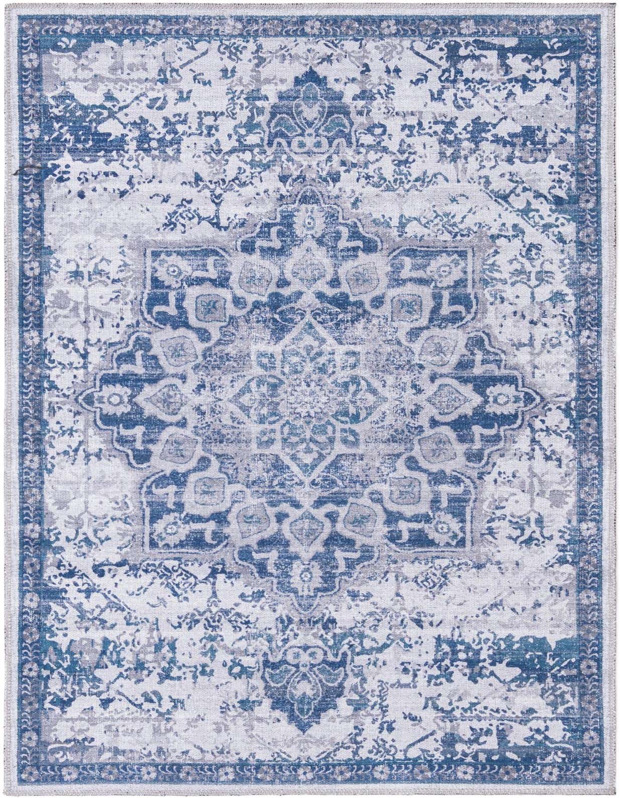 A 3x5 rectangular Francesca rug featuring a distressed blue and gray traditional medallion pattern with a flatweave texture.
