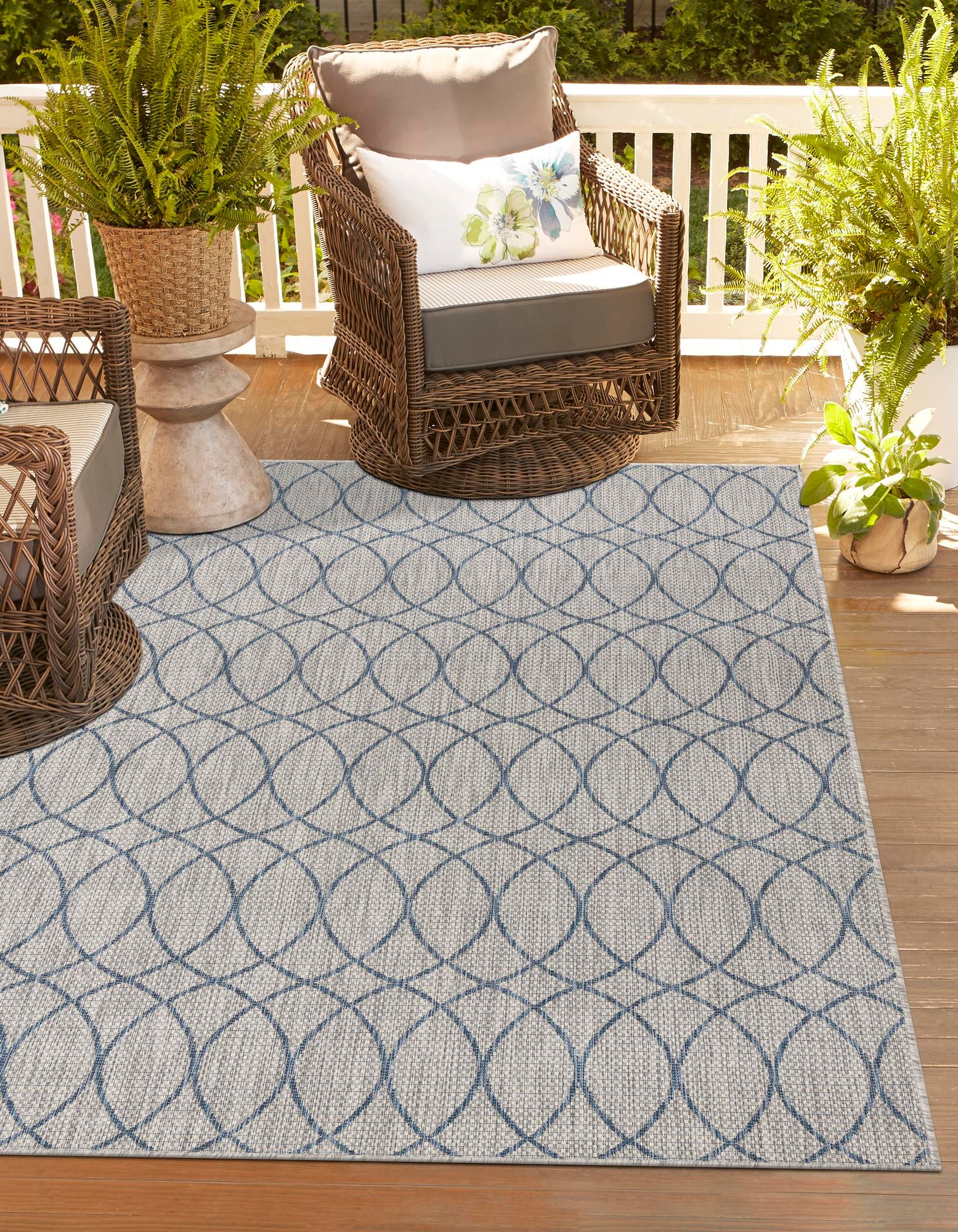  Custom Gray Blue  Washable Lattice Indoor / Outdoor Rug