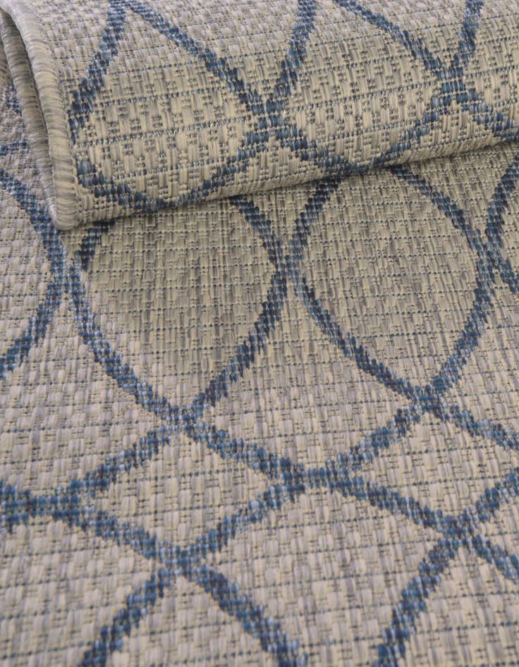 Detail image of  Custom Gray Blue  Washable Lattice Indoor / Outdoor Rug