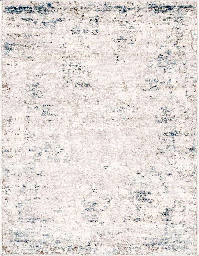 A 6 ft runner rug featuring an abstract, distressed pattern in shades of blue, gray, and silver, ideal for a hallway.