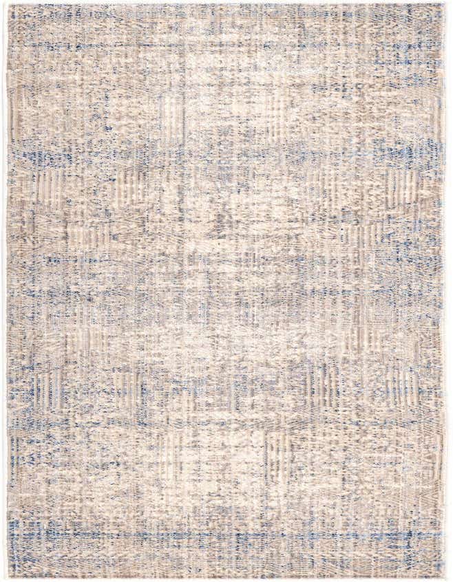 A 6 ft runner rug with an abstract, distressed pattern in shades of blue and gray, ideal for a hallway.