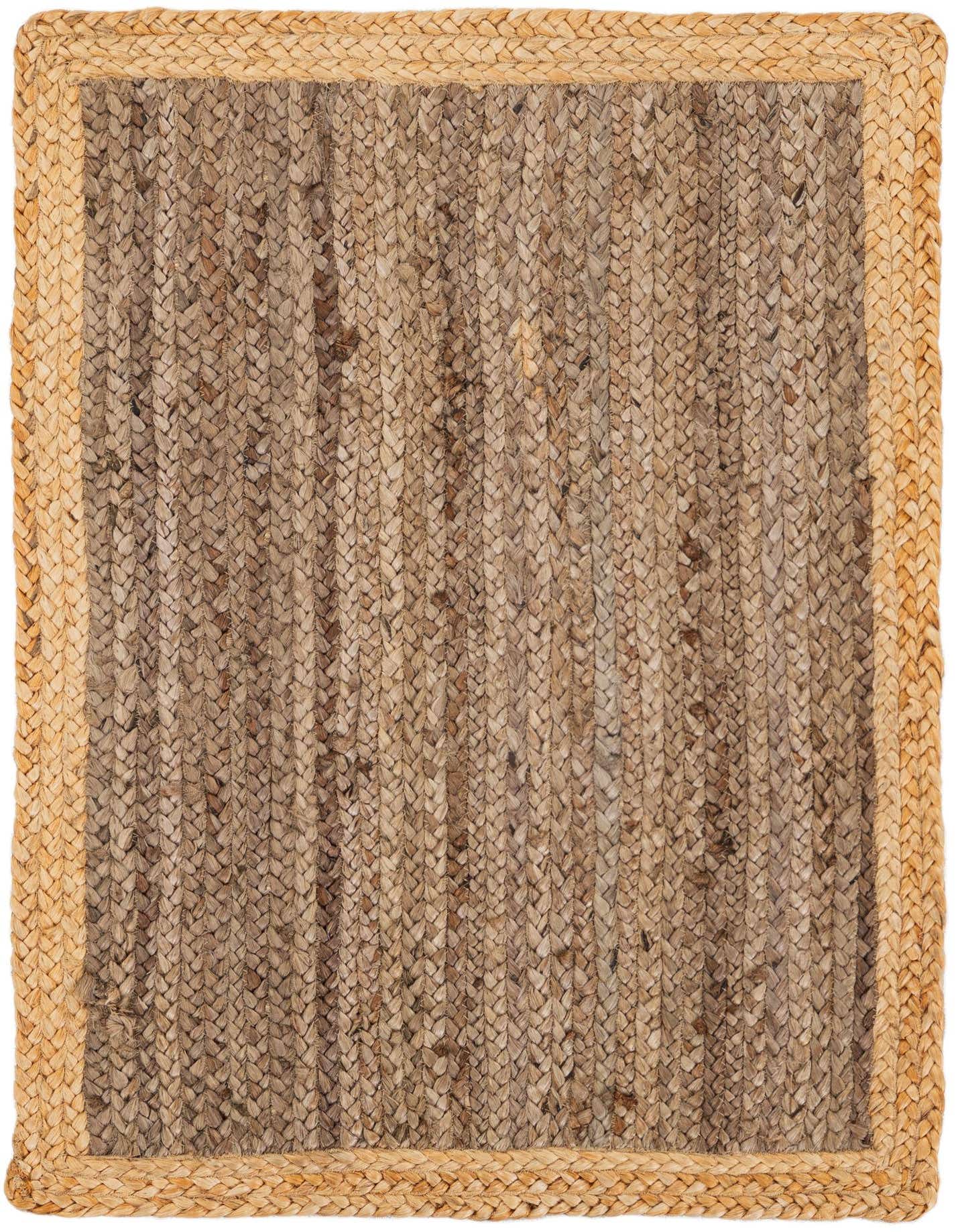 A 2x3 rectangular Rugs.com Braided Jute rug featuring a natural brown and tan braided jute texture with a lighter tan border.