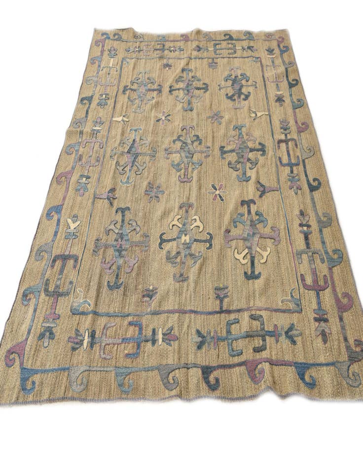 Detail image of  5' 9 x 7'  Hand Woven Kilim Suzani Wool Rug