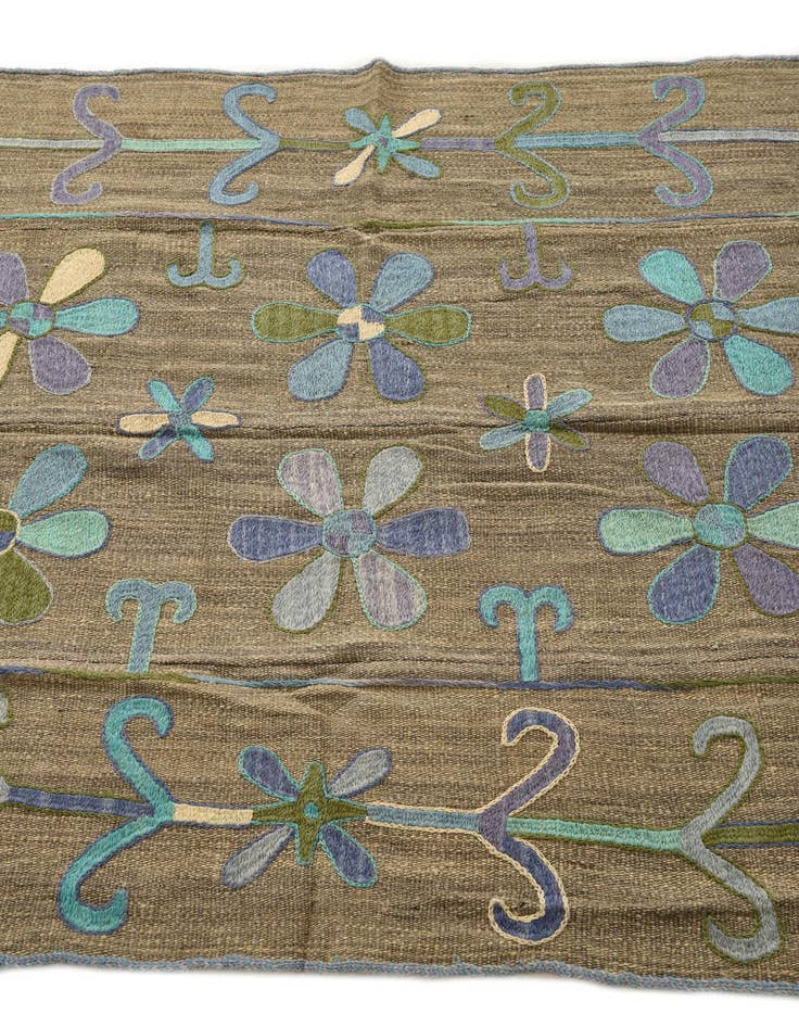 Detail image of  3' 9 x 5' 2  Hand Woven Kilim Suzani Wool Rug
