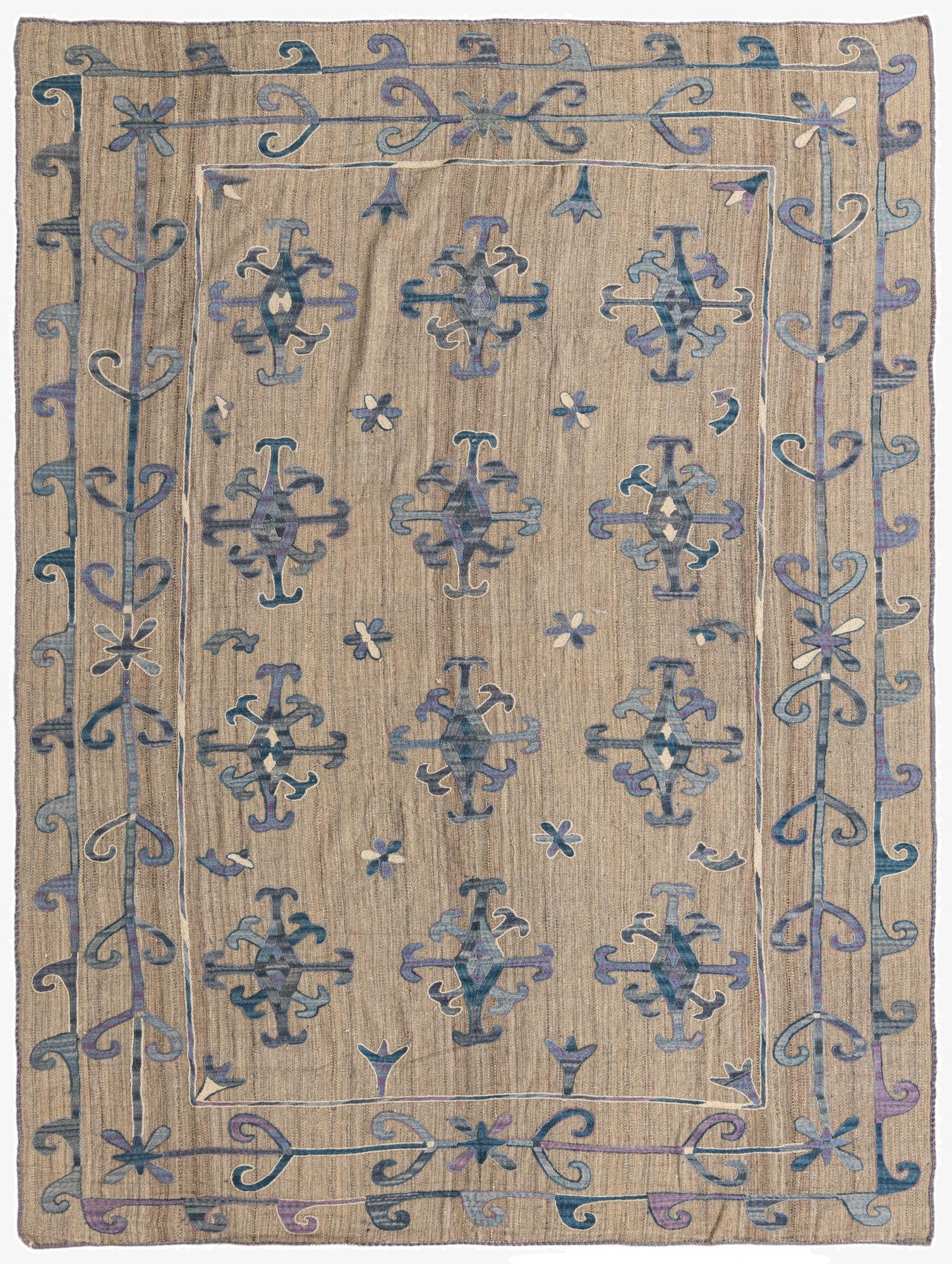  6' 4 x 8' 10  Hand Woven Kilim Suzani Wool Rug