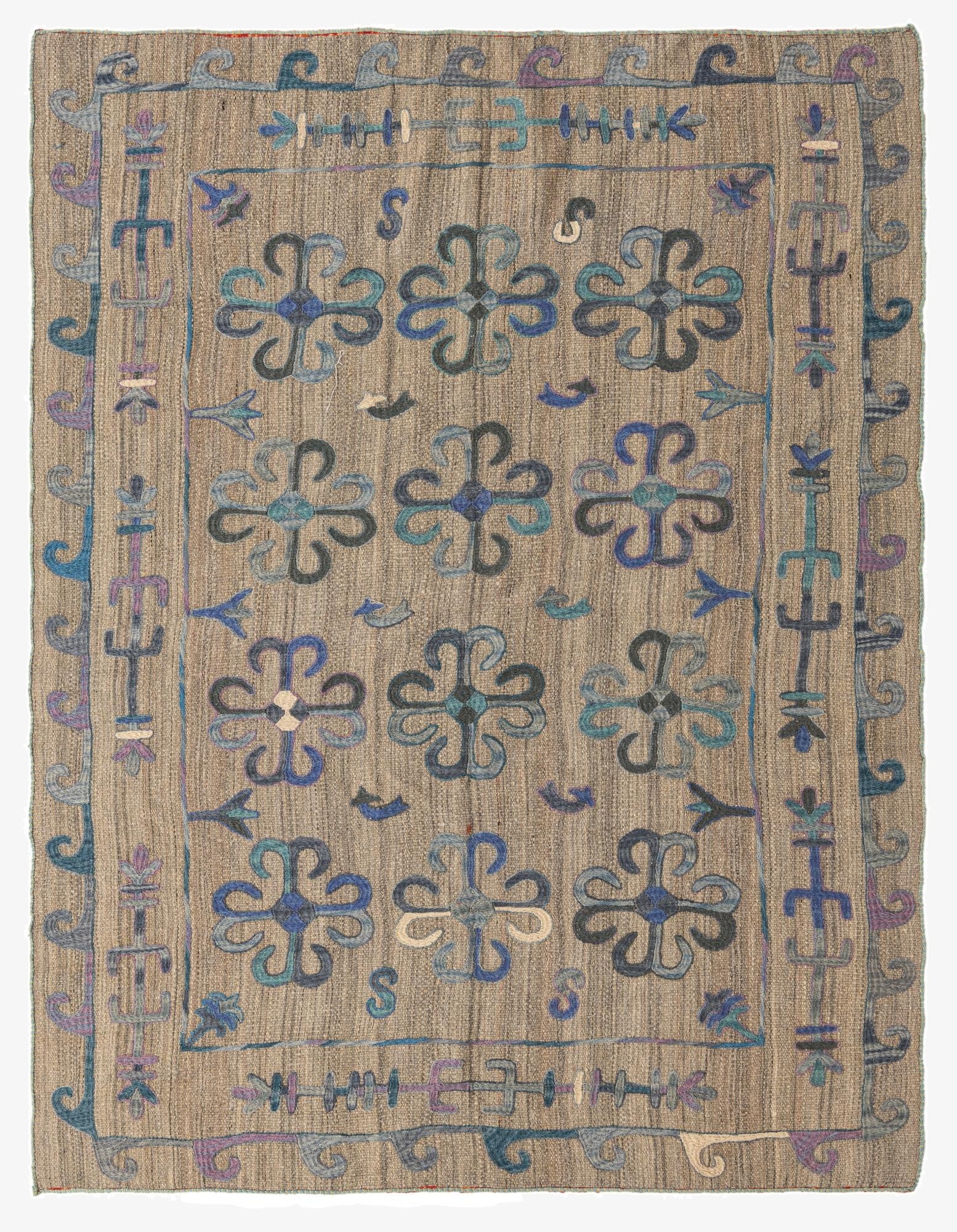  5' 10 x 7' 7  Hand Woven Kilim Suzani Wool Rug