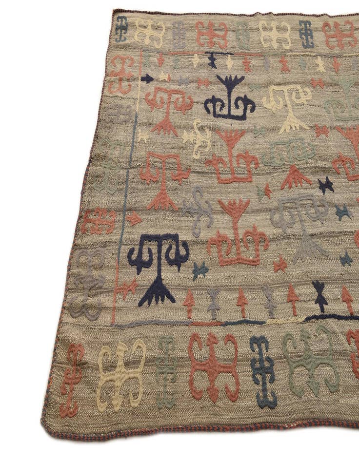 Detail image of  4' 10 x 5' 4  Hand Woven Kilim Suzani Wool Square Rug