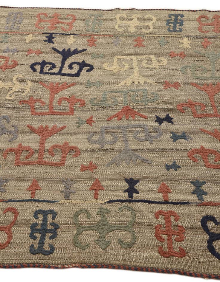 Detail image of  4' 10 x 5' 4  Hand Woven Kilim Suzani Wool Square Rug