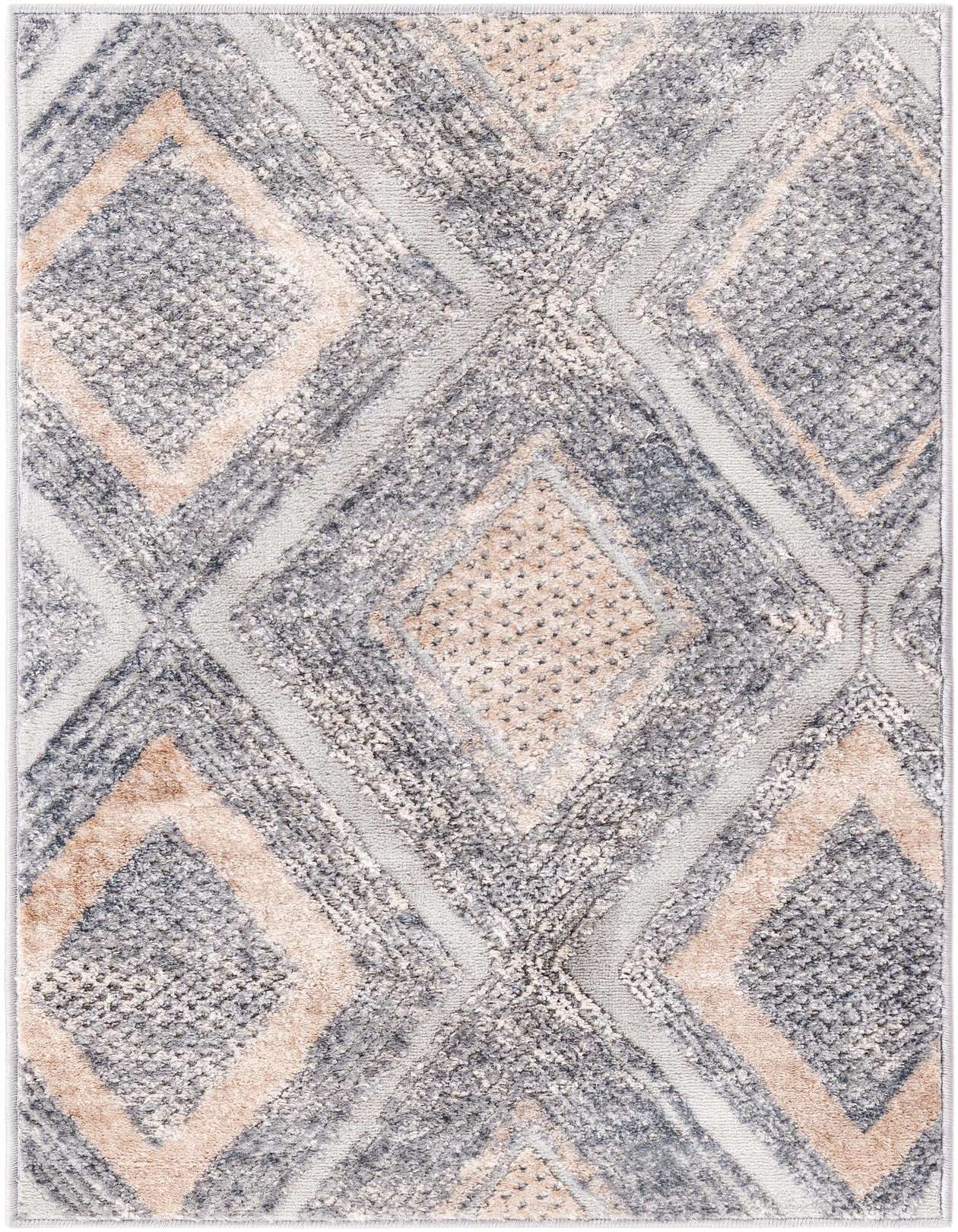 A 2x3 rectangular Rugs.com Caspian rug featuring a modern geometric pattern in ivories, creams, and grays with textured details.