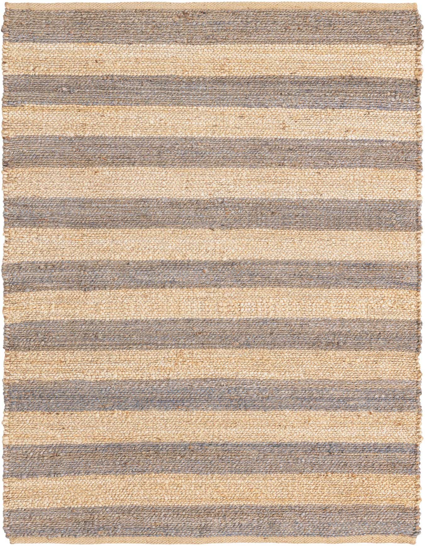 A 4x6 rectangular Braided Jute rug with alternating horizontal stripes of natural ivory and gray.