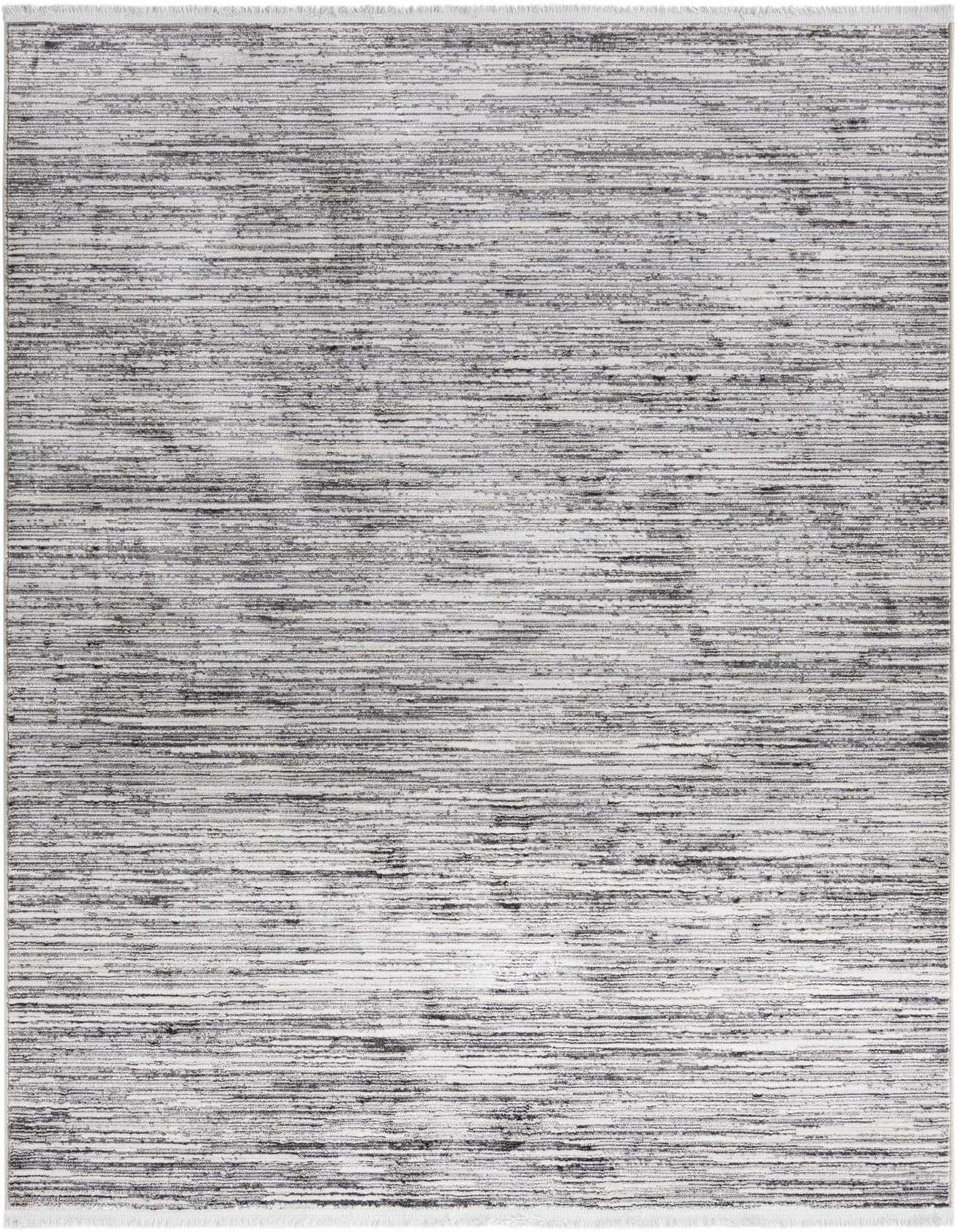 A 5x8 rectangular ivory and gray modern area rug with a textured, vintage-inspired pattern.