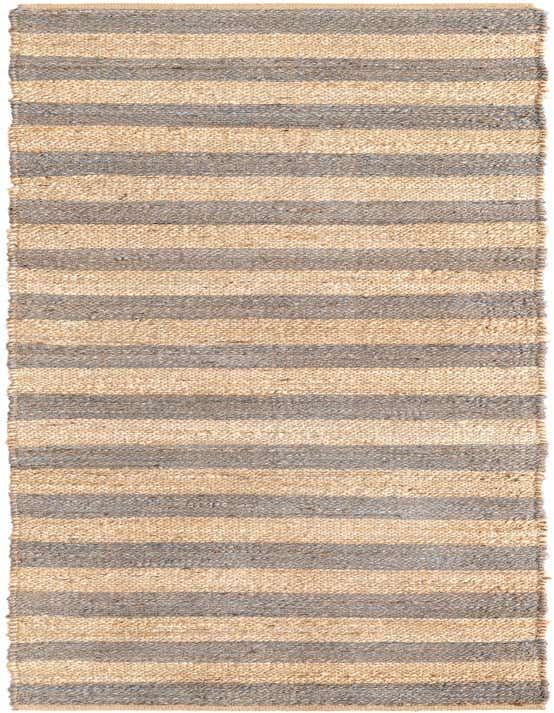 A 10 Ft runner rug with alternating horizontal stripes of natural jute and gray jute, showcasing its handmade texture.